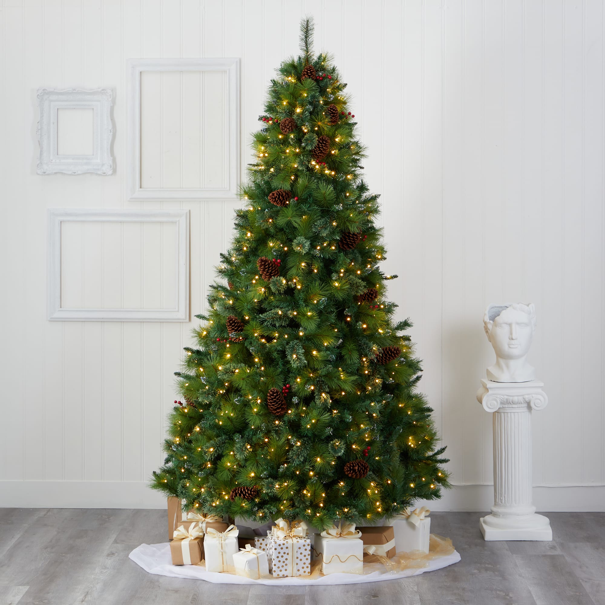 Details about   8ft Pre Decorated Artificial Christmas Tree With Berries & Pine Cone Home Decor 