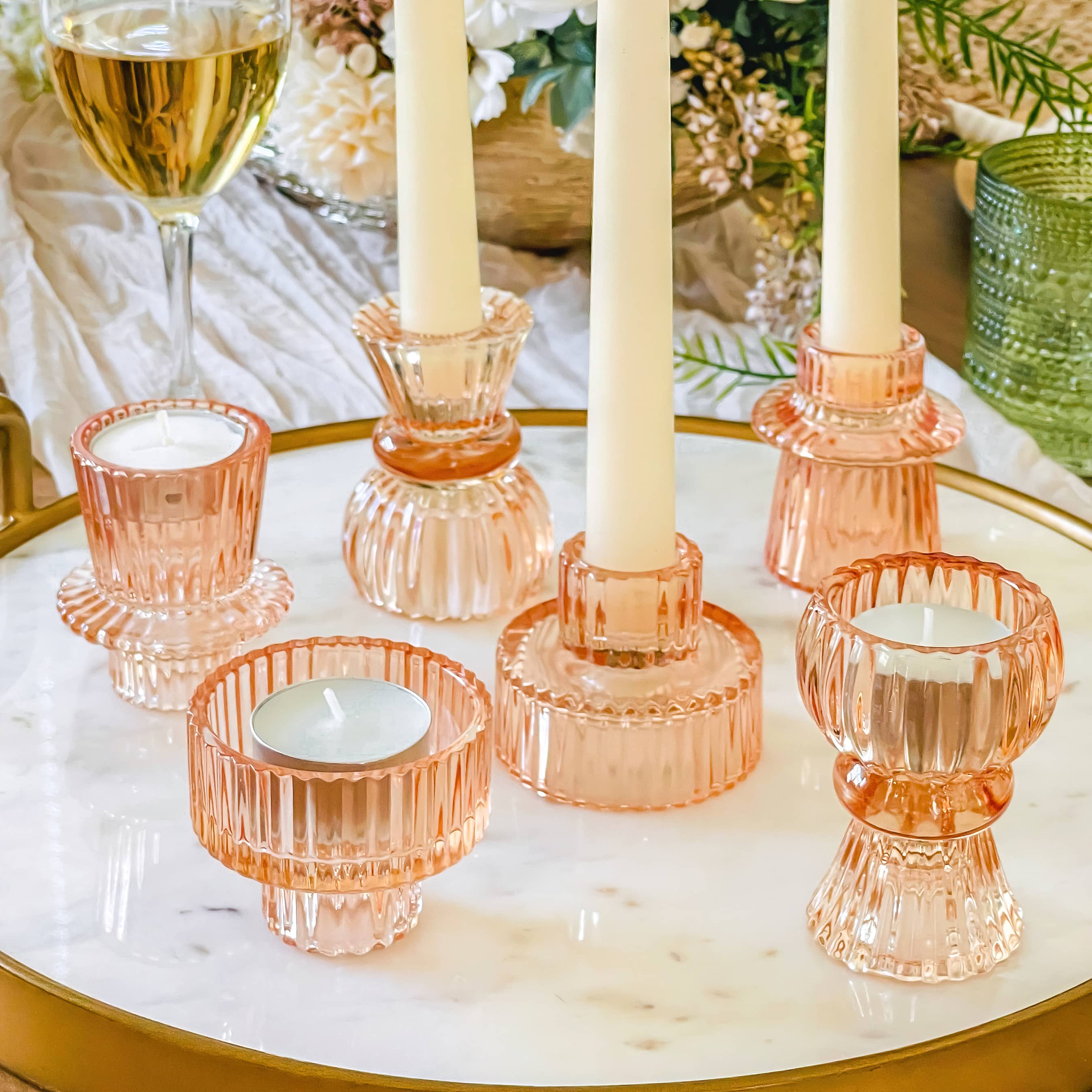 Verrea Amber Taper Candle Holders, Set of 4, Decor, Candle Holders