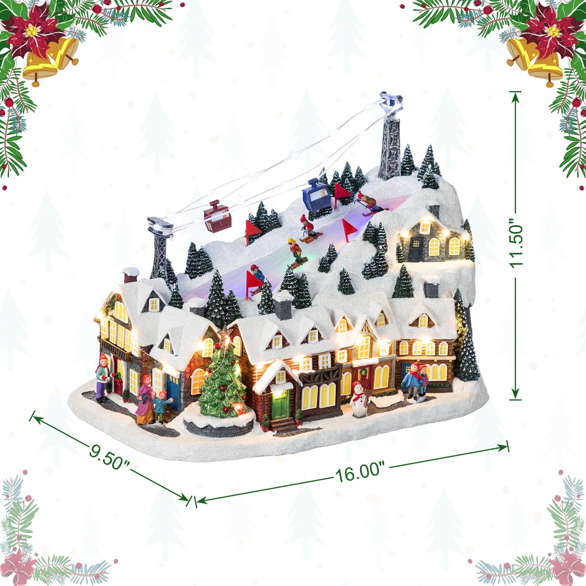 Glitzhome&#xAE; 16&#x22; Christmas Oversized Resin Lighted Musical Skiing Table Village Decor