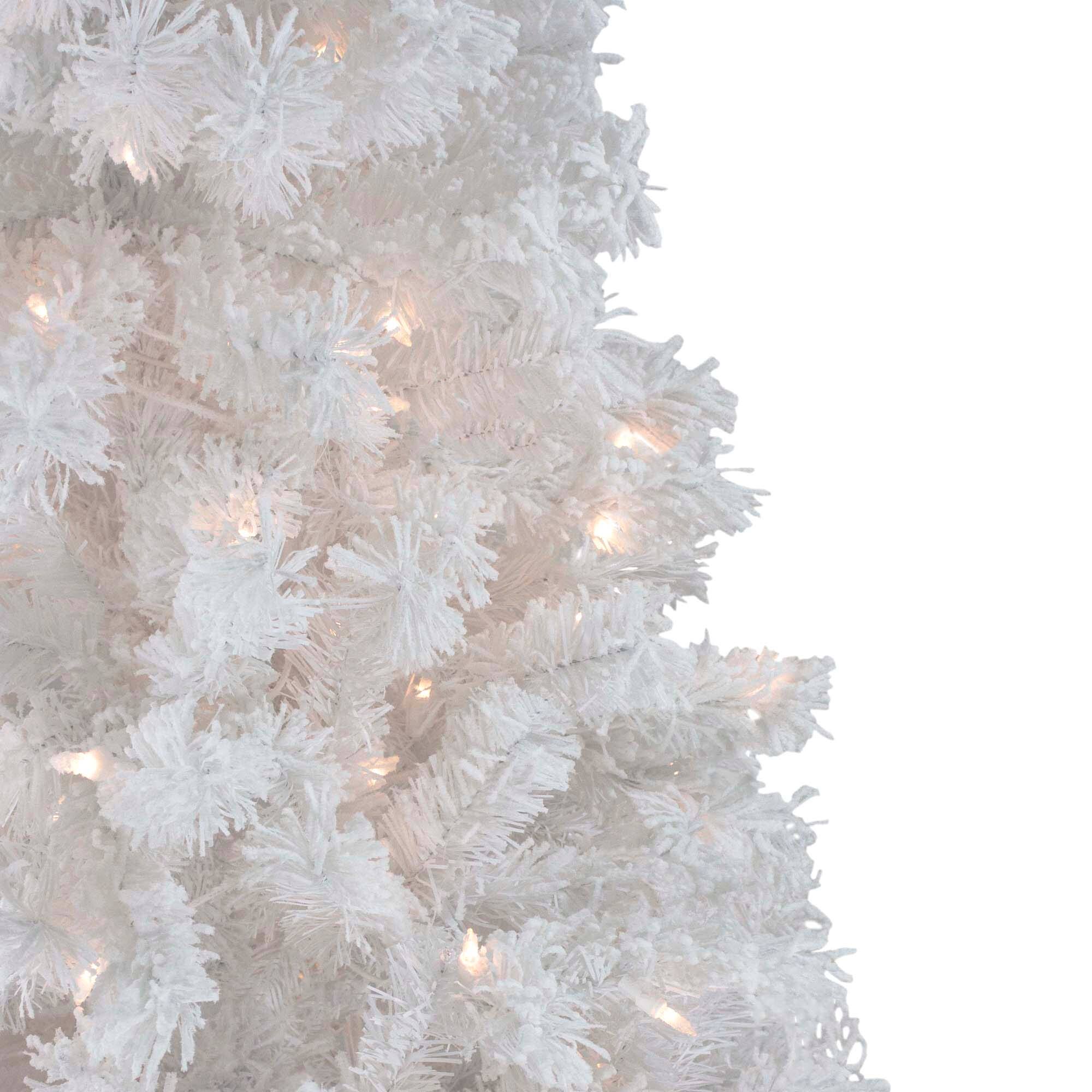 7.5ft. Pre-Lit Flocked White Spruce Artificial Christmas Tree, Clear Lights
