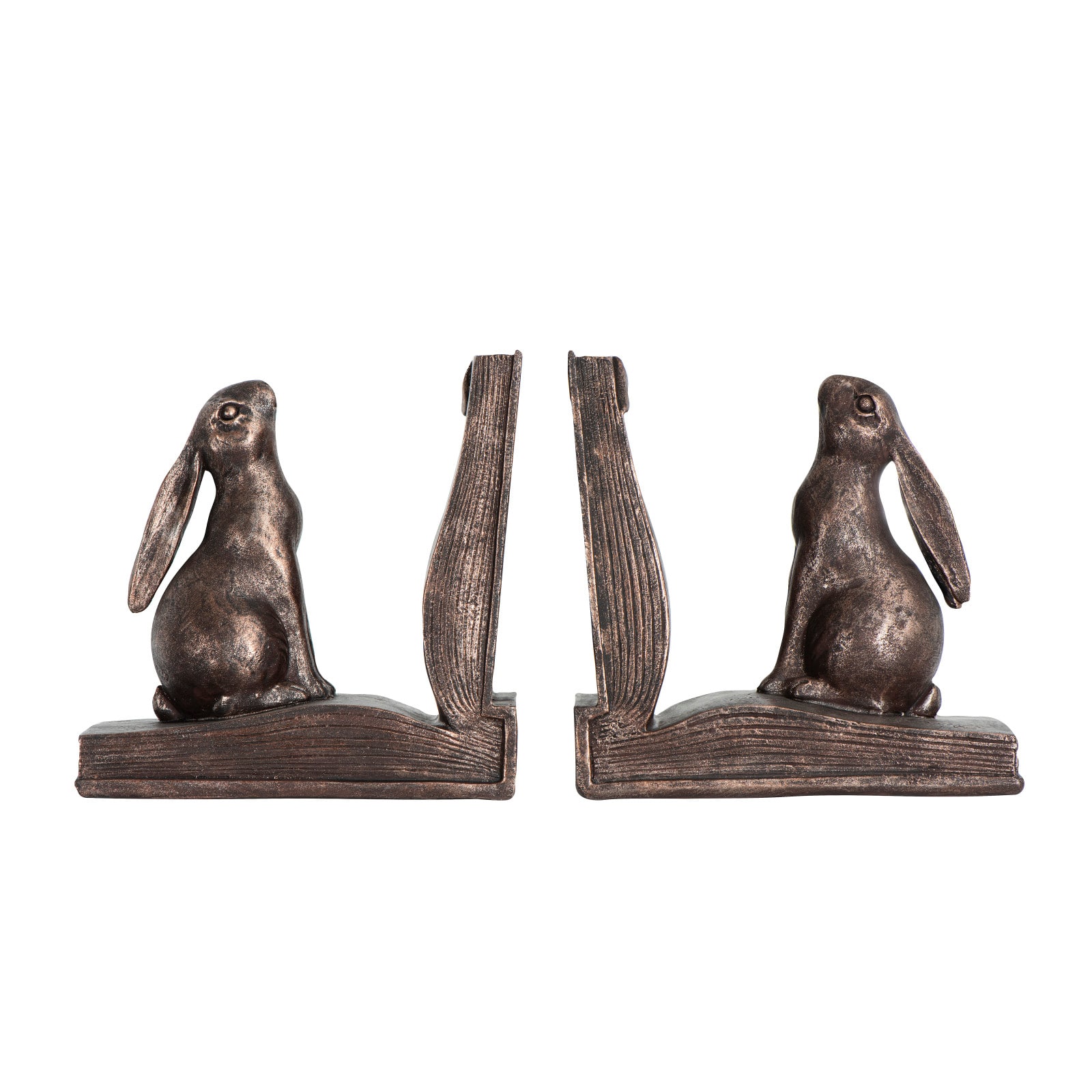 Rustic Bronze Rabbit on Book Bookends Set