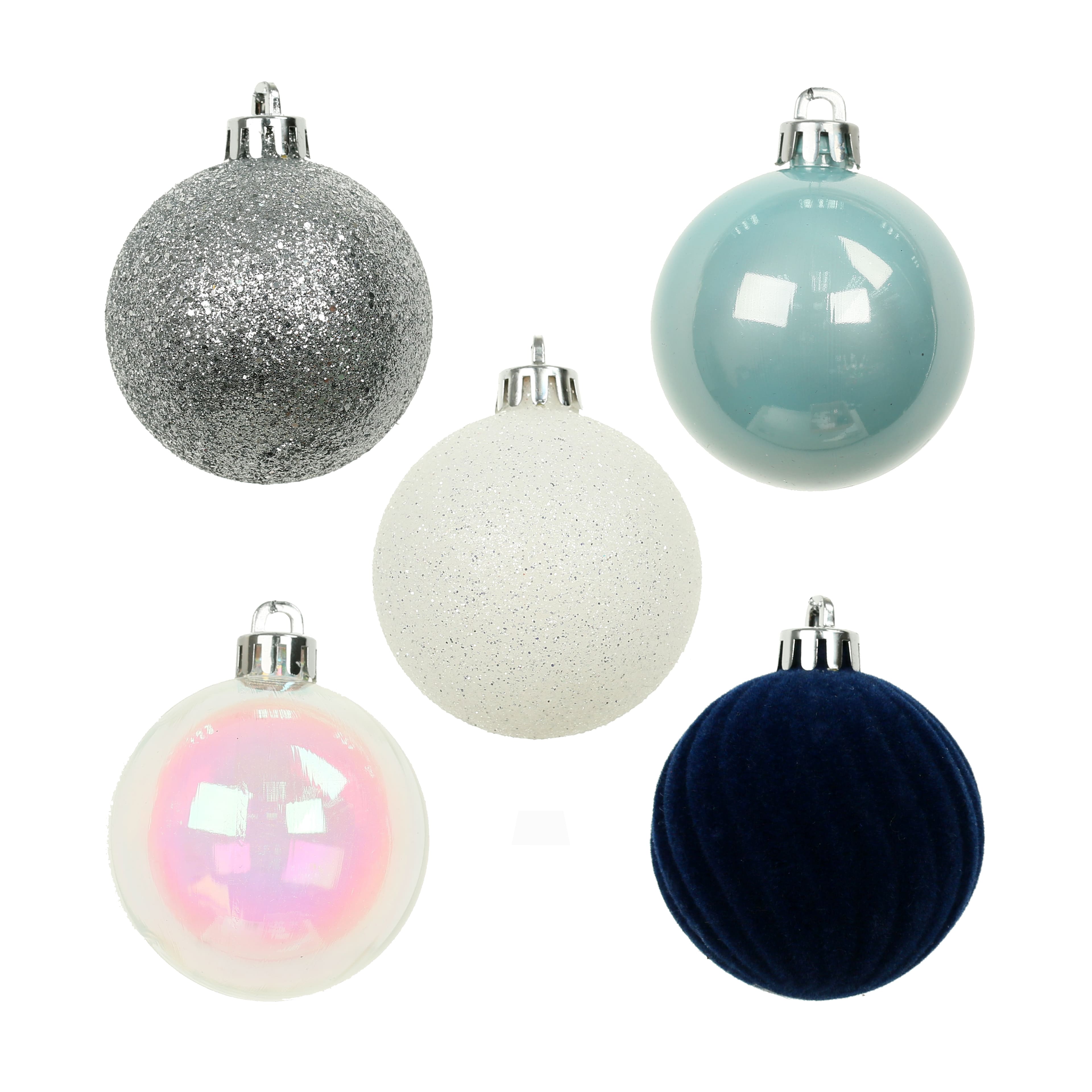 5 Pack 2.2&#x22; Blue &#x26; Silver Shatterproof Ball Ornaments by Ashland&#xAE;