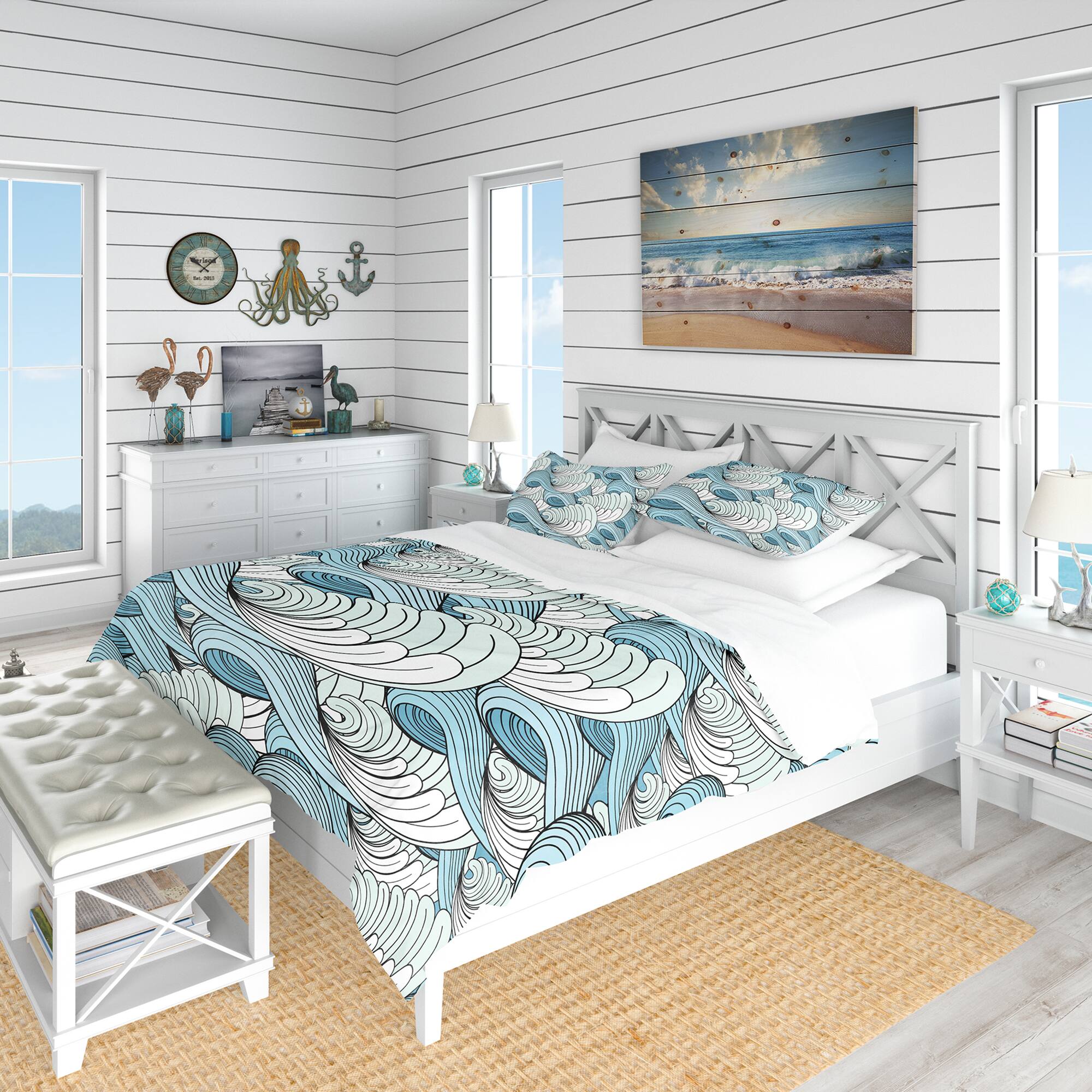 Designart Great Wave Inspiration Coastal Pattern Duvet Cover Set