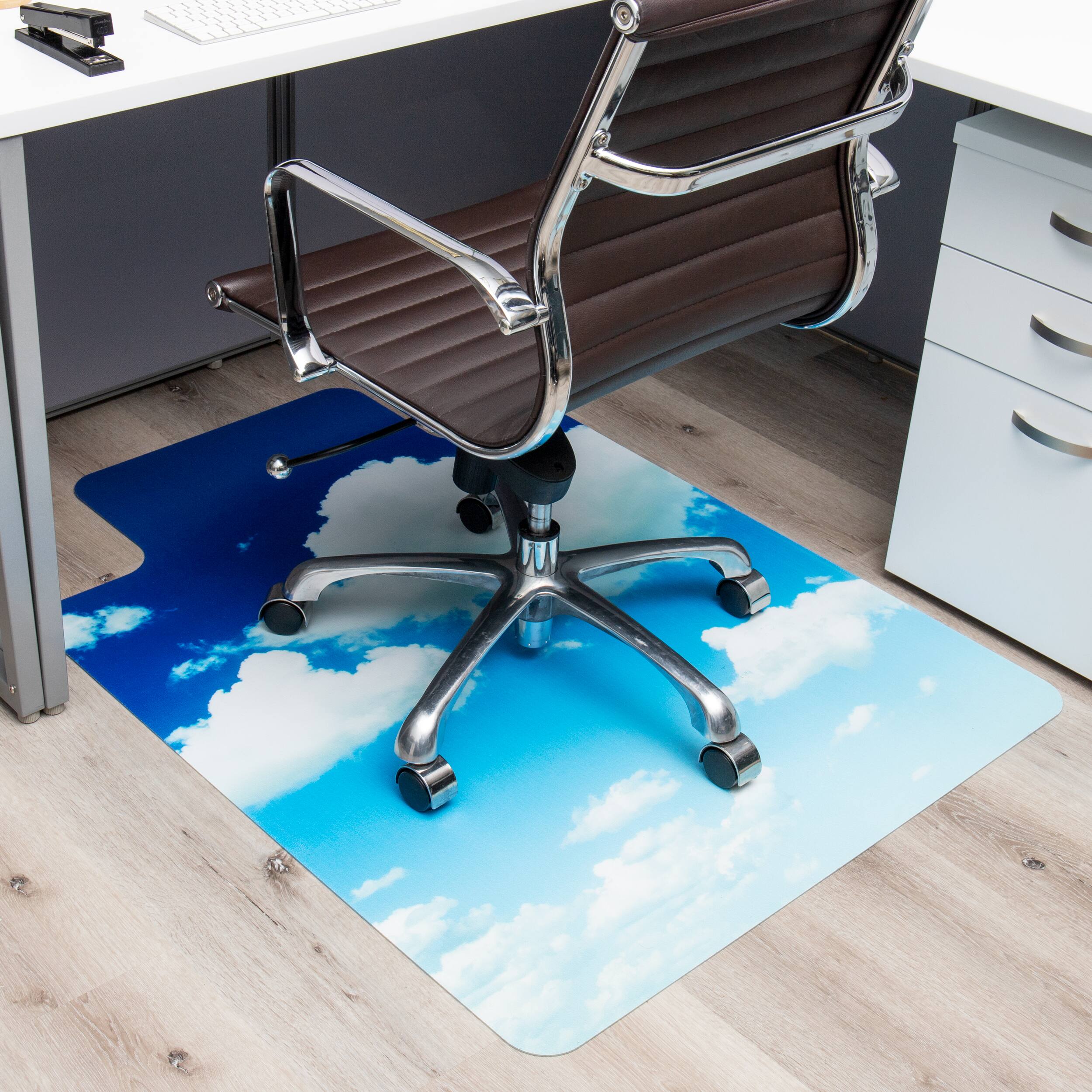 Mind Reader 9-to-5 Collection Blue Head in the Clouds Art Office Chair Mat with Lip
