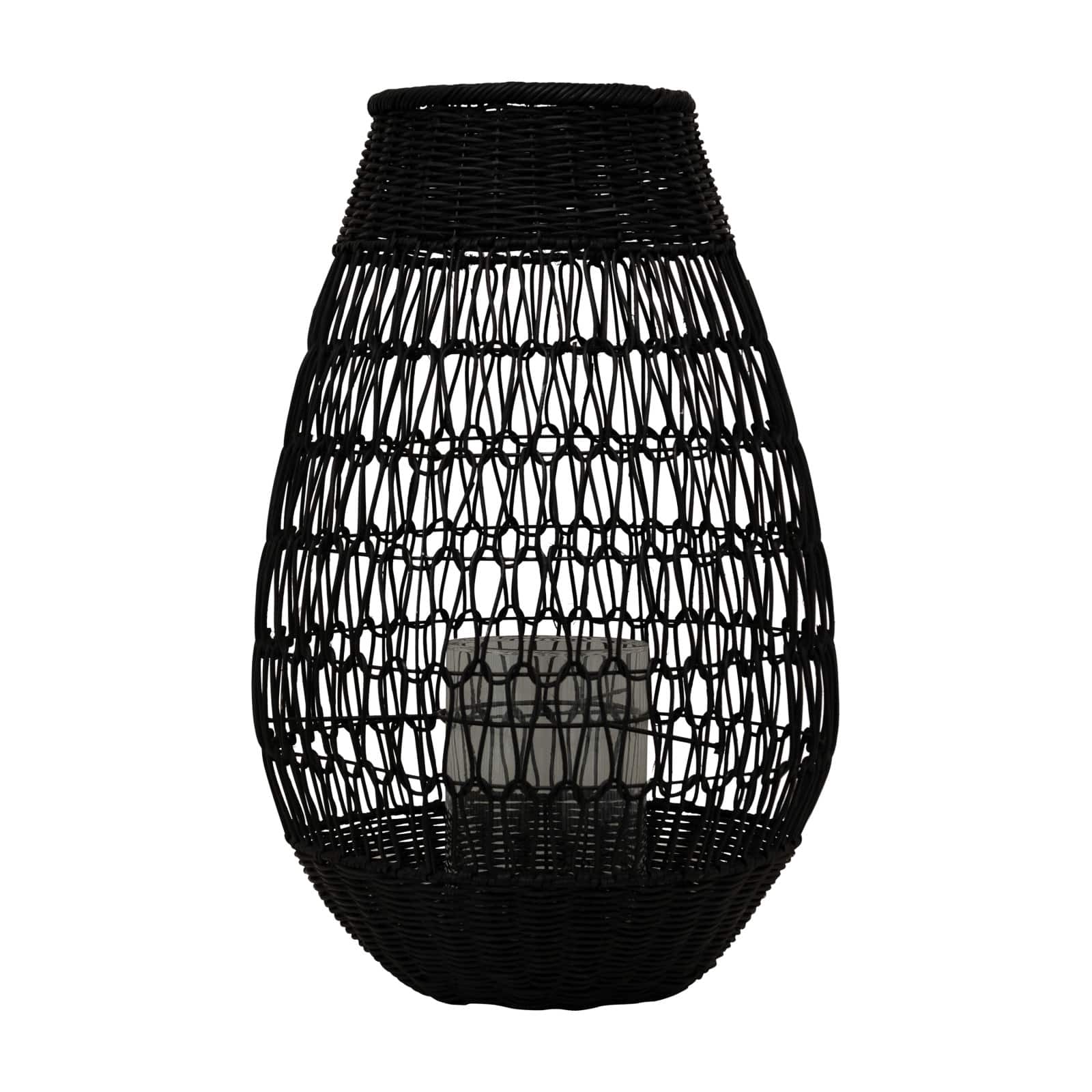 Hello Honey® Black Rattan Lantern with Glass Insert