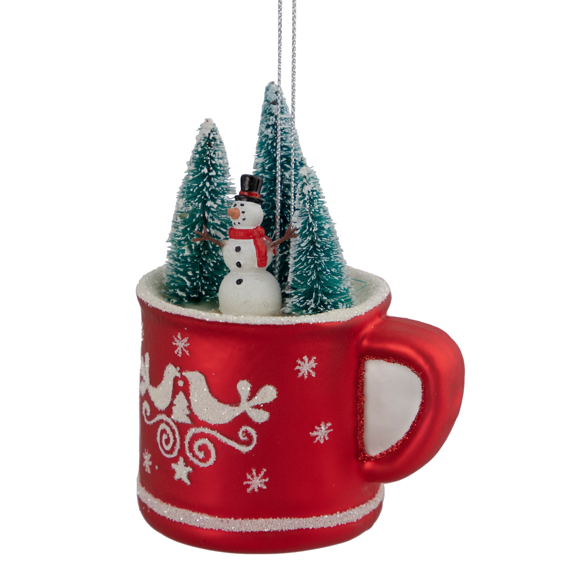 4.25&#x22; Christmas Trees &#x26; Snowman in a Cup Glass Ornament