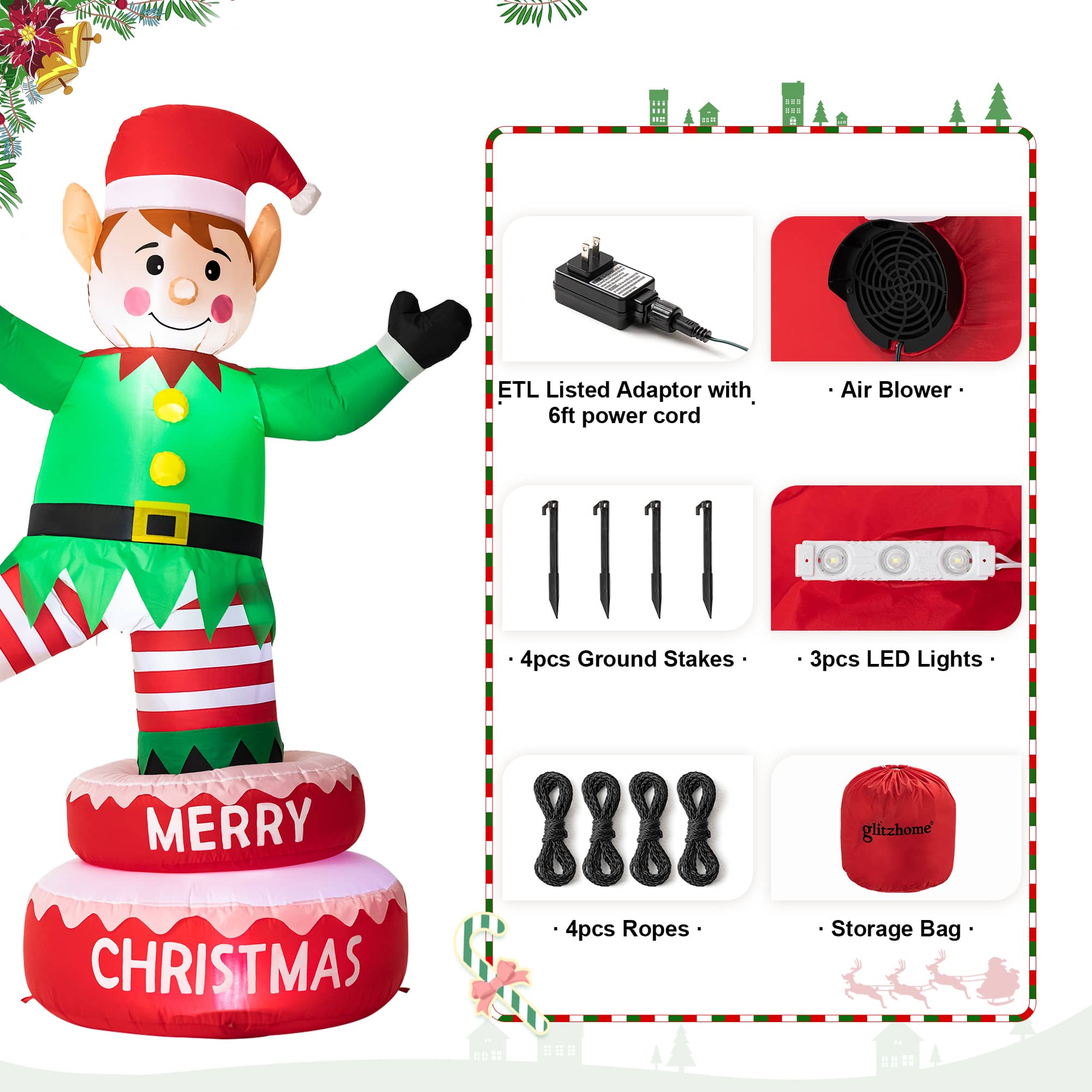 Glitzhome&#xAE; 6ft. Light-Up Inflatable Rotating Elf D&#xE9;cor