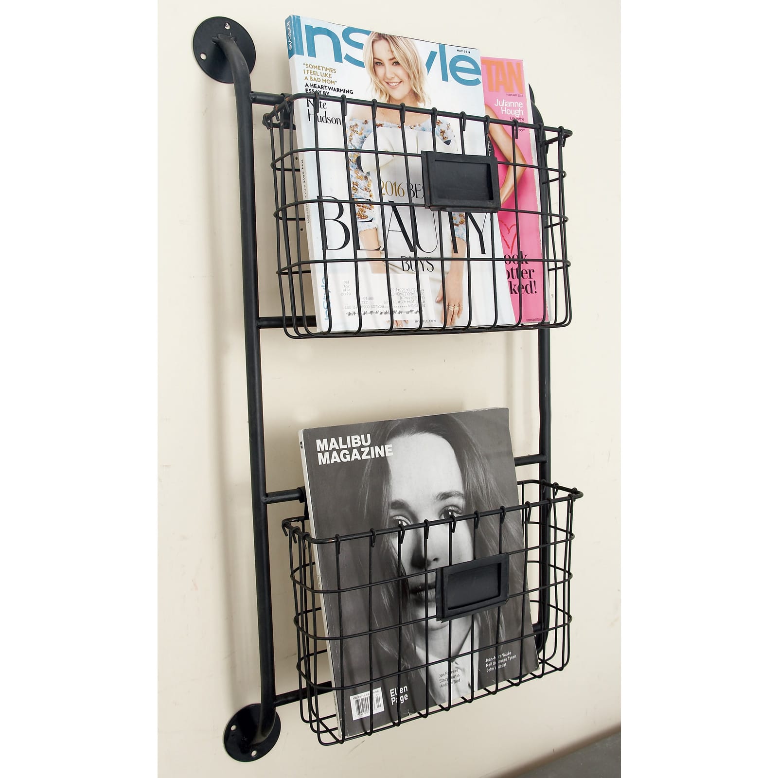 Black Metal Industrial Wall Mounted Magazine Rack