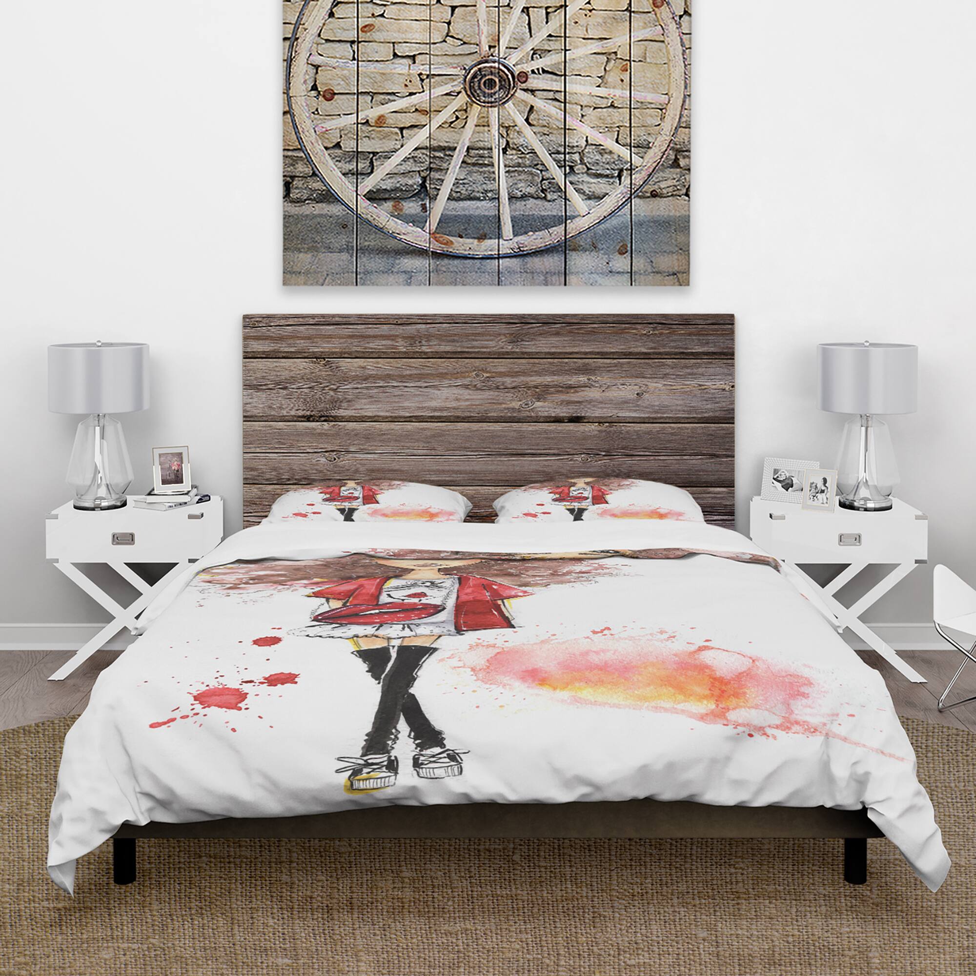 Designart &#x27;Fashionable teenage girl&#x27; Glamour Bedding Set - Duvet Cover &#x26; Shams