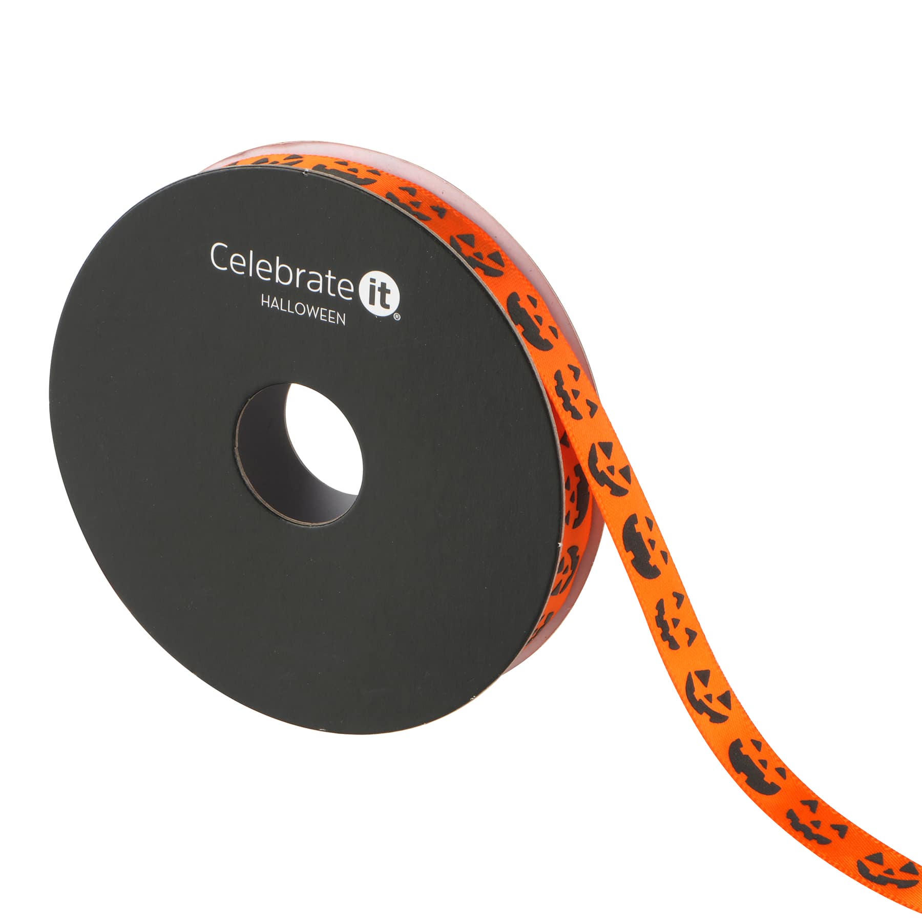 3/8&#x22; x 4yd. Orange Laughing Jack-o&#x27;-Lanterns Ribbon by Celebrate It&#xAE; Halloween
