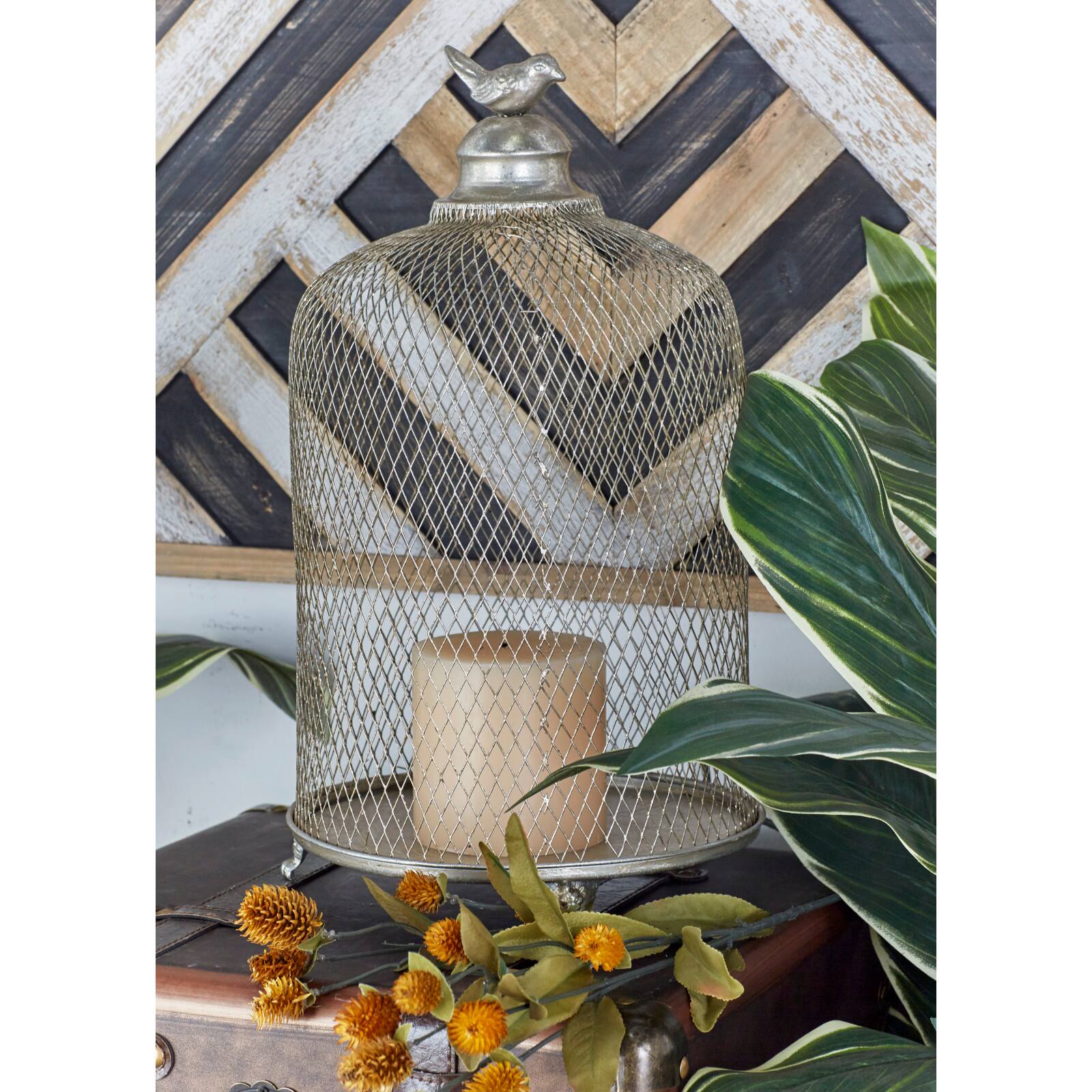 Silver Metal Contemporary Lantern Set, 17" & 12"