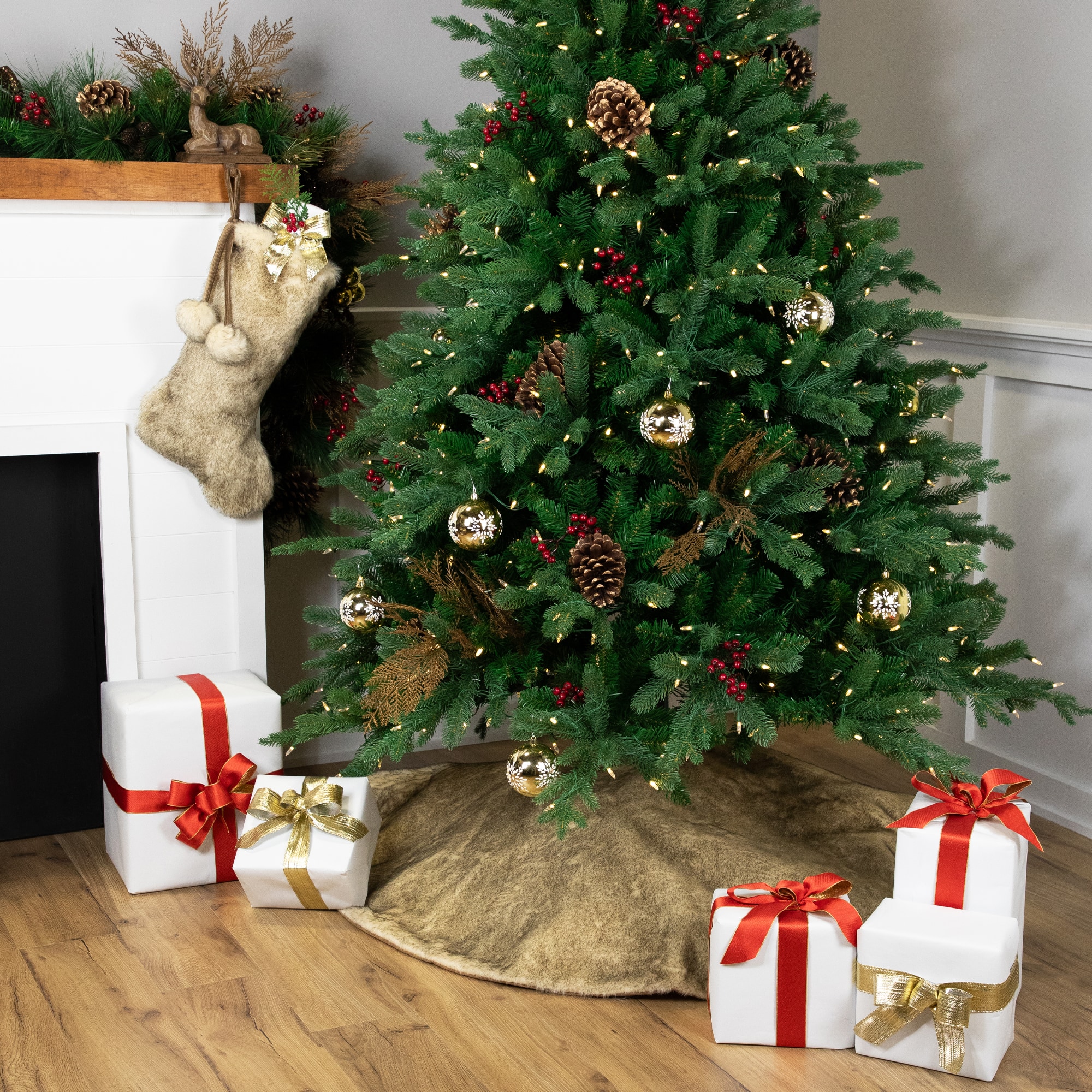 Faux Fur Christmas Tree Skirt - 48&#x22; - Brown