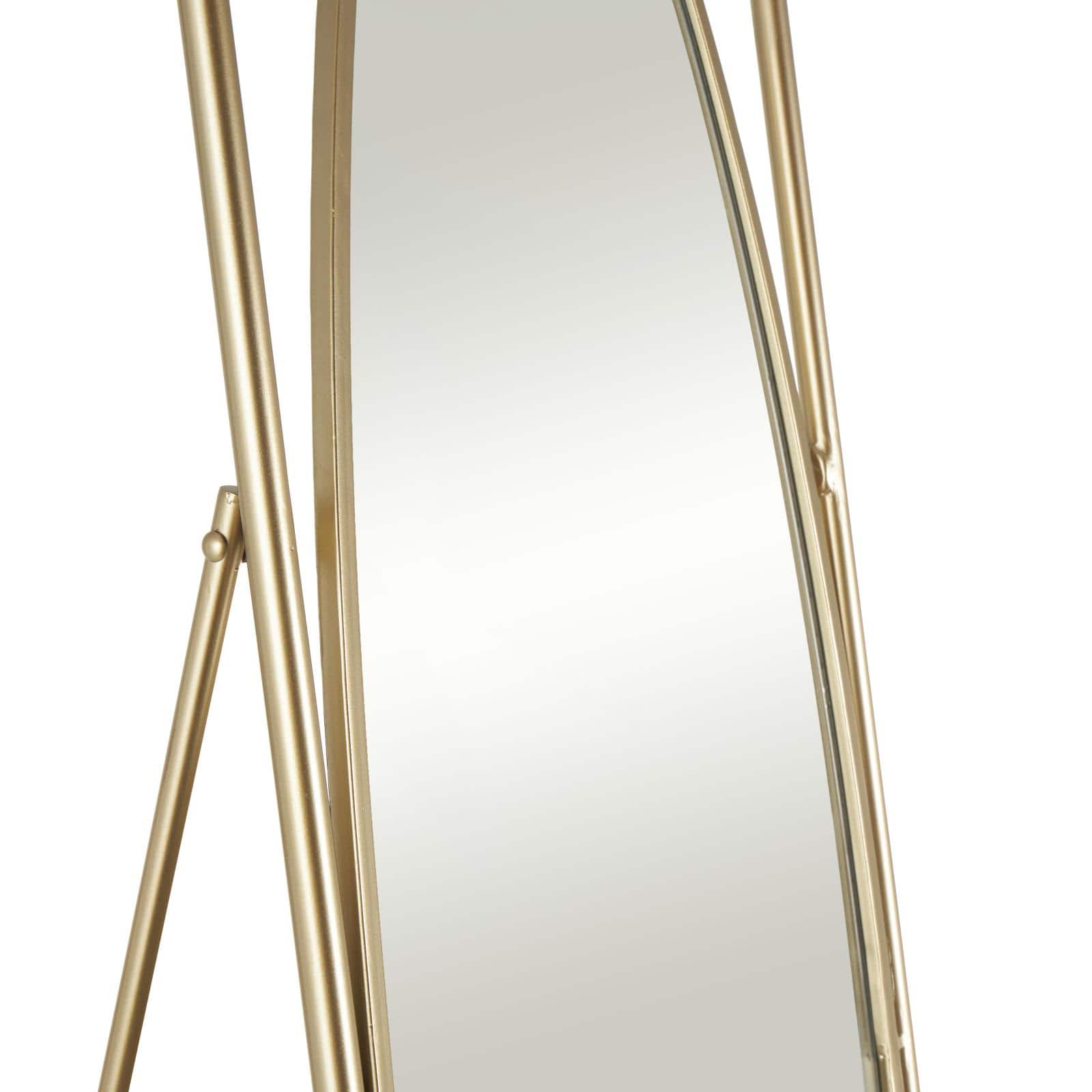 17" x 66" Gold Metal Geometric Oval Floor Mirror with Rectangular Frame & Stand