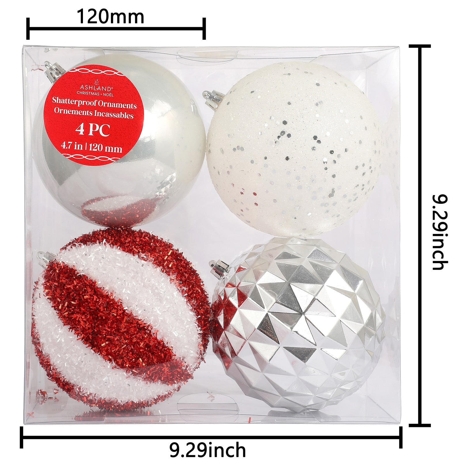 Assorted 4 Pack 4.5&#x22; Red &#x26; White Shatterproof Ball Ornaments by Ashland&#xAE;