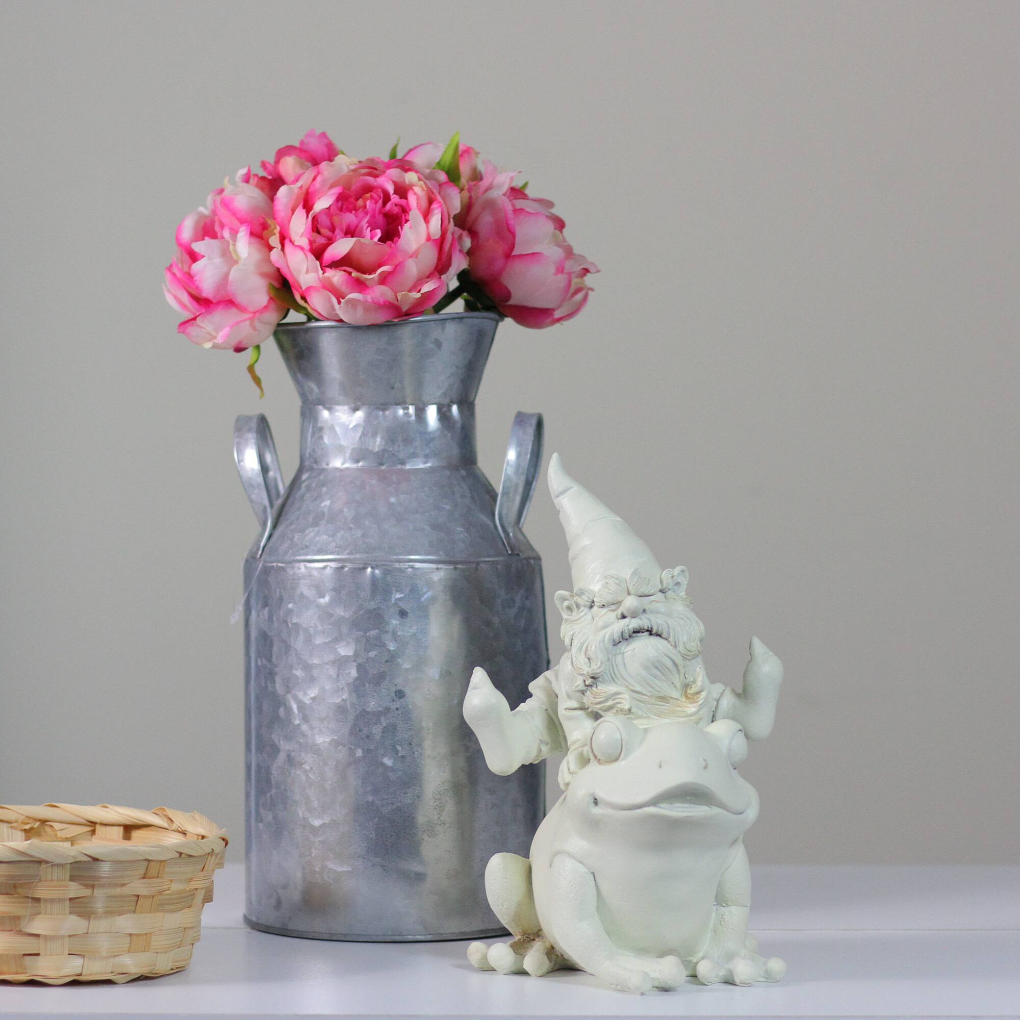 9.5&#x22; Gnome Leaping Over a Frog Outdoor Garden Statue