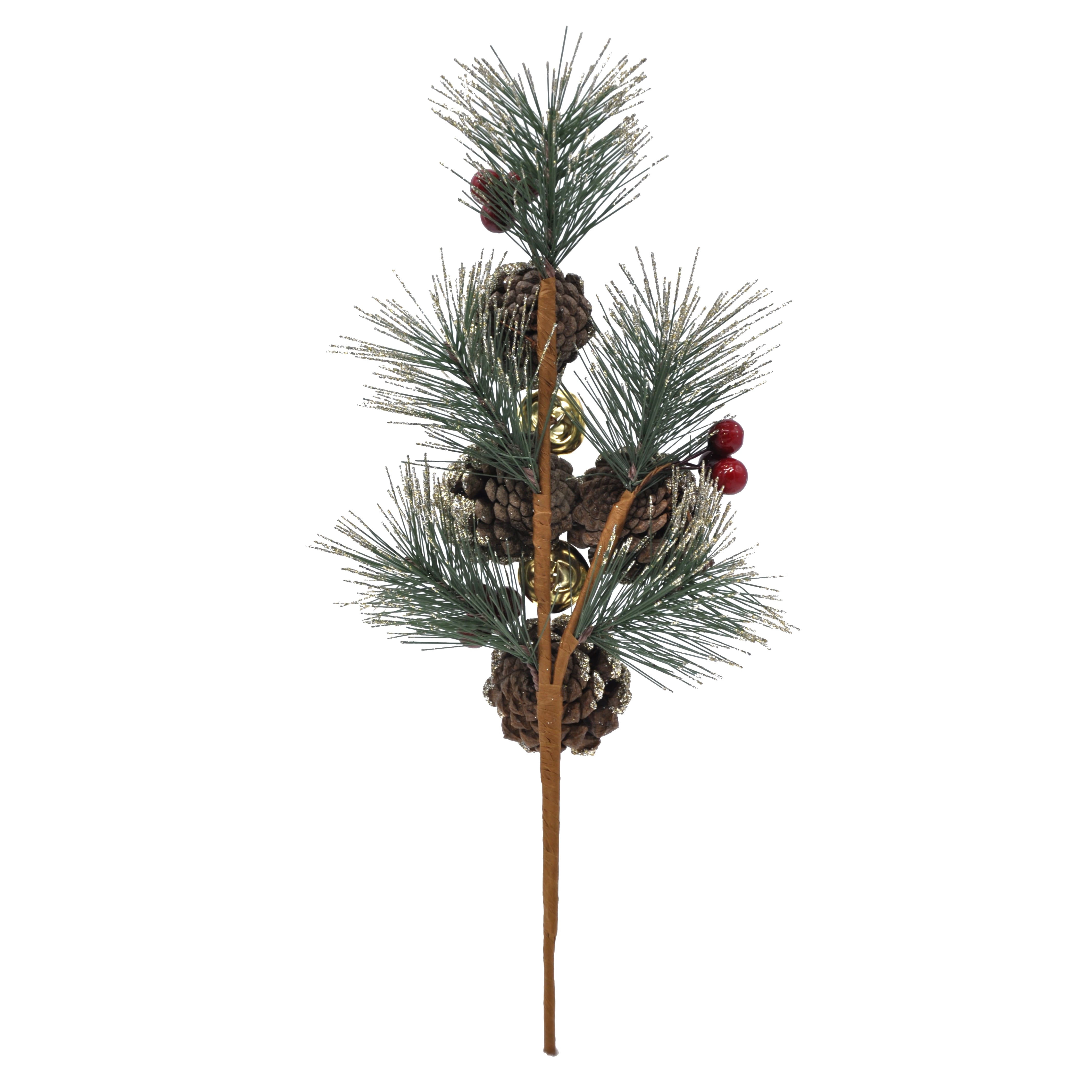 13&#x22; Snowy Pine, Red Berry, Pinecone and Gold Bell Pick by Ashland&#xAE;