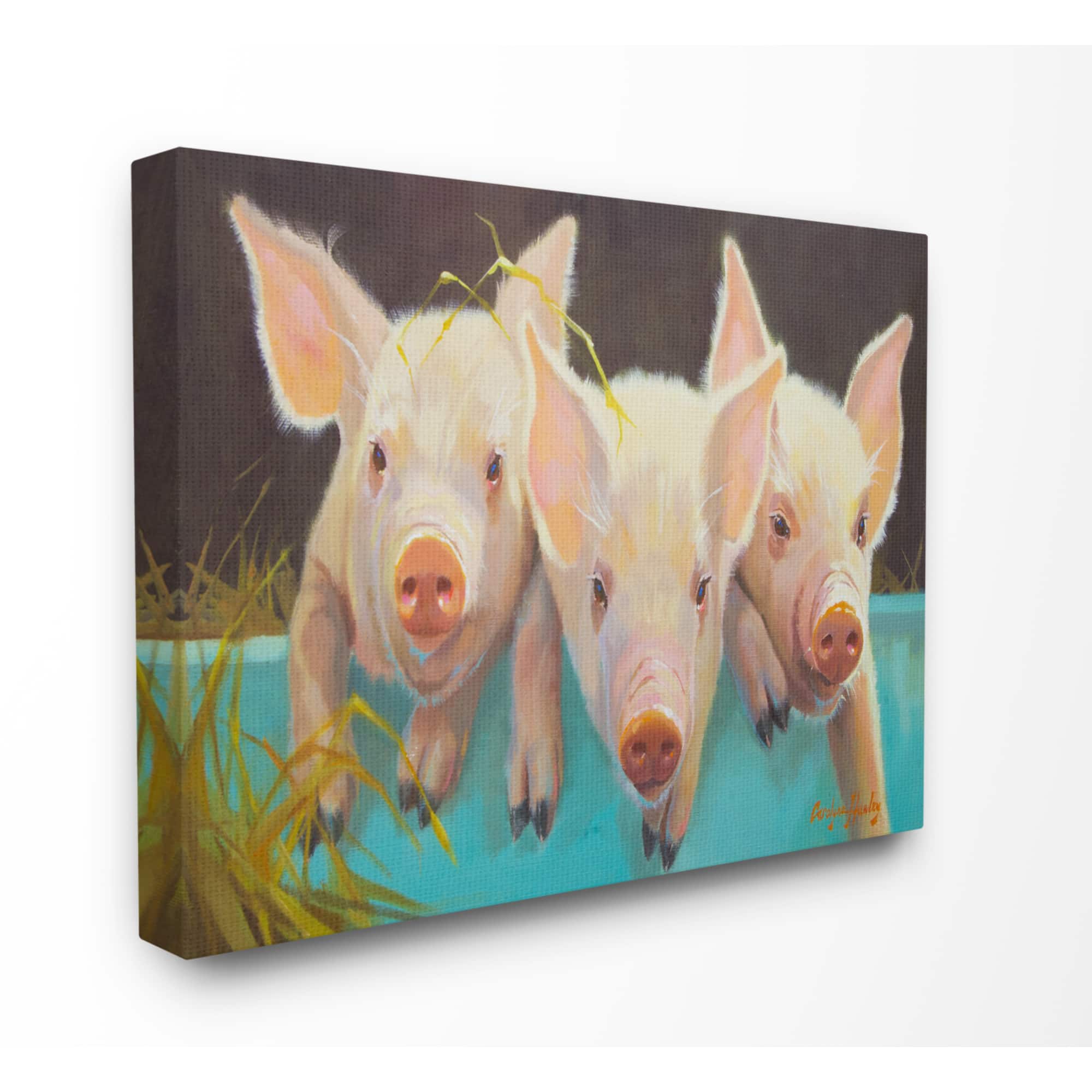 Stupell Industries Pink Piglets In A Blue Pail Canvas Wall Art