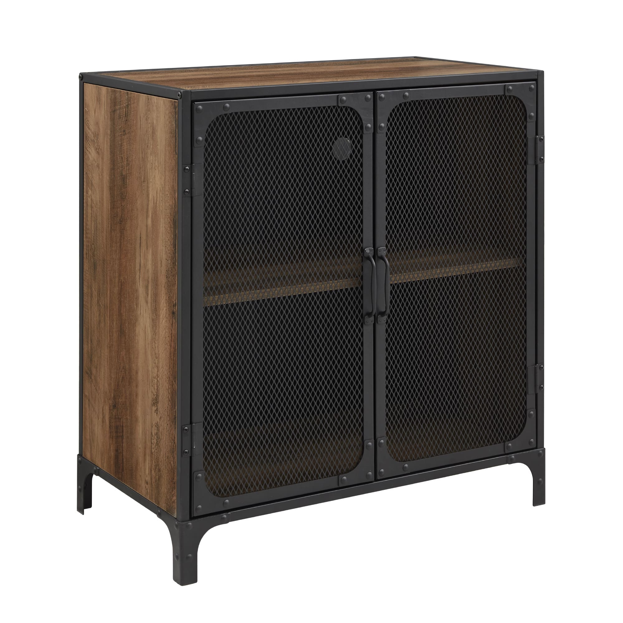 Walker Edison 30" Reclaimed Barnwood Industrial Mesh Metal Door Accent Cabinet