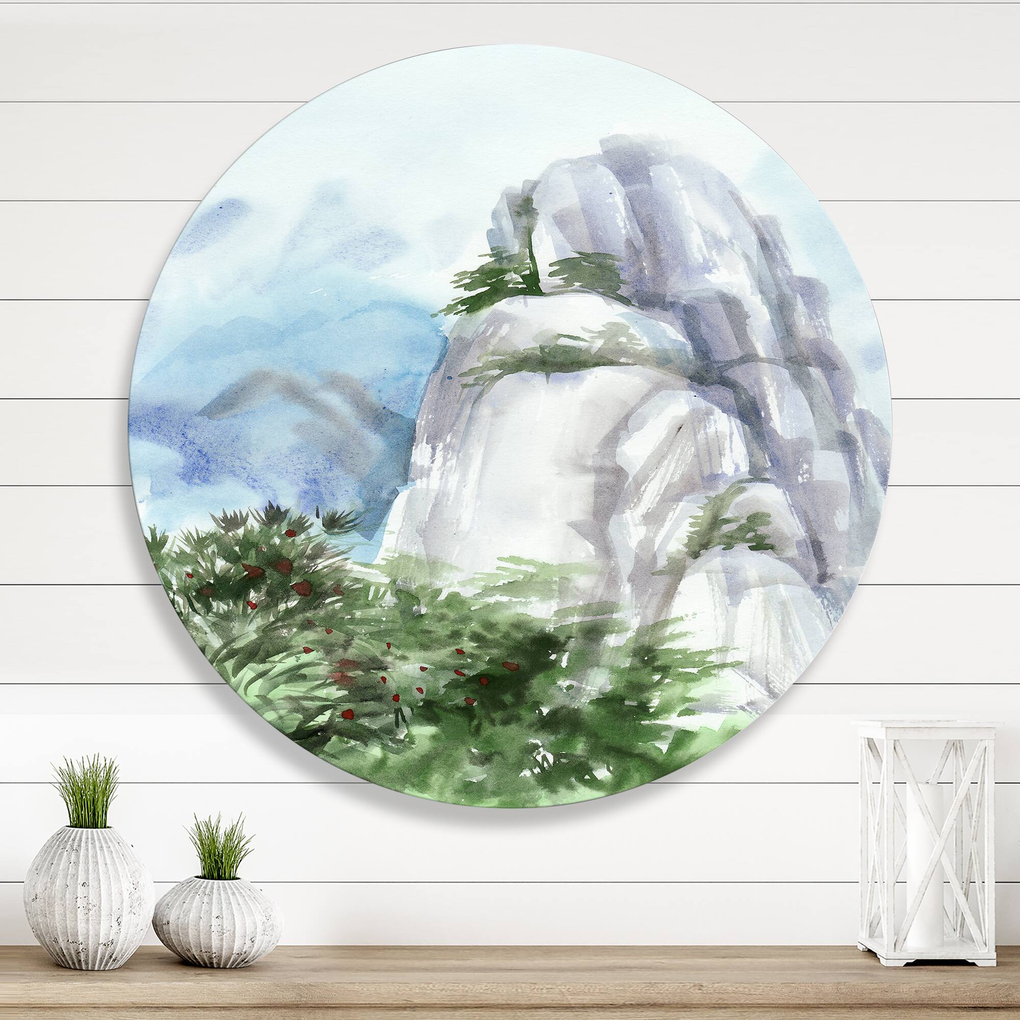 Designart - Mountain Top In The Clouds - Traditional Metal Circle Wall Art