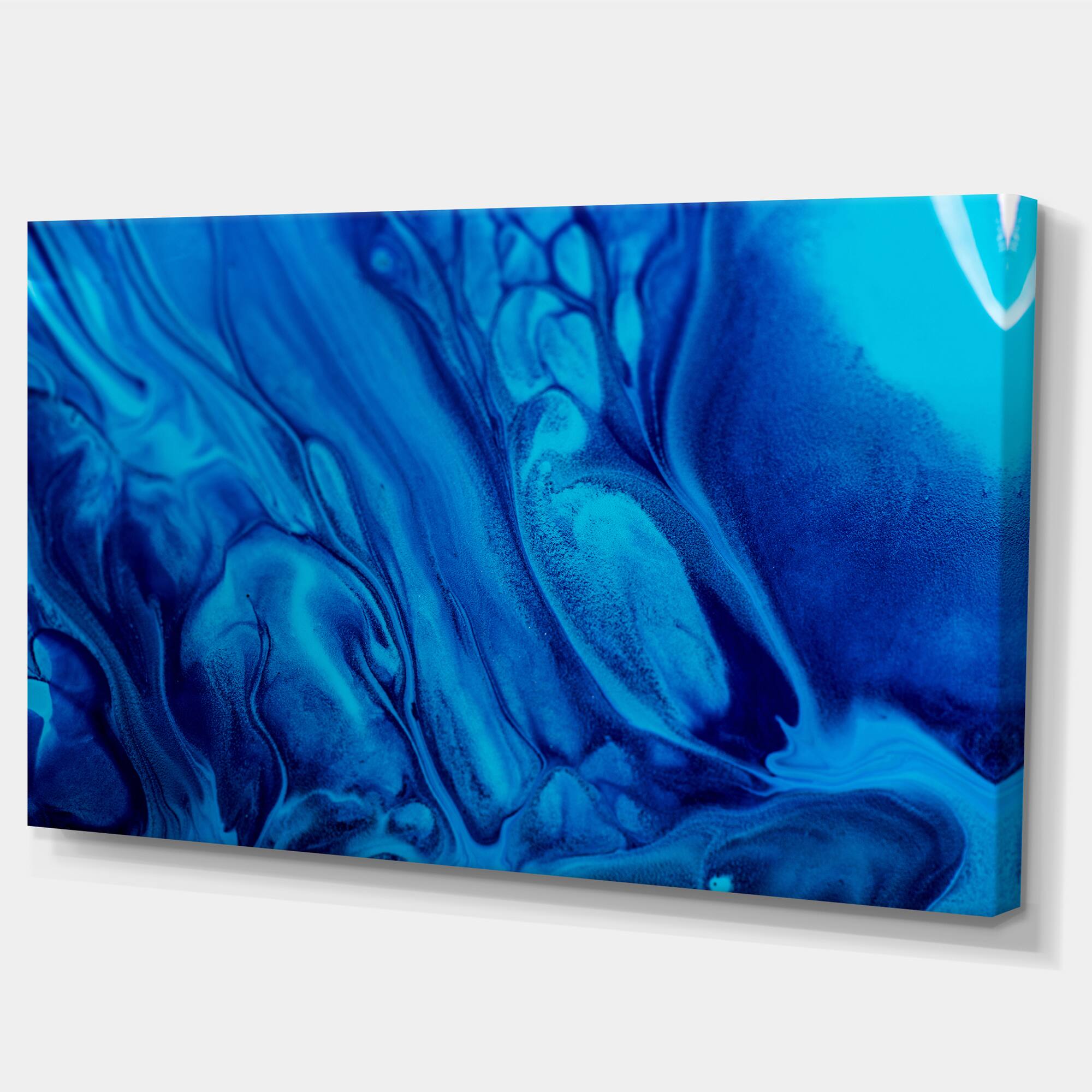 Designart - Dark Blue Abstract Acrylic Paint Mix - Abstract Art on Canvas