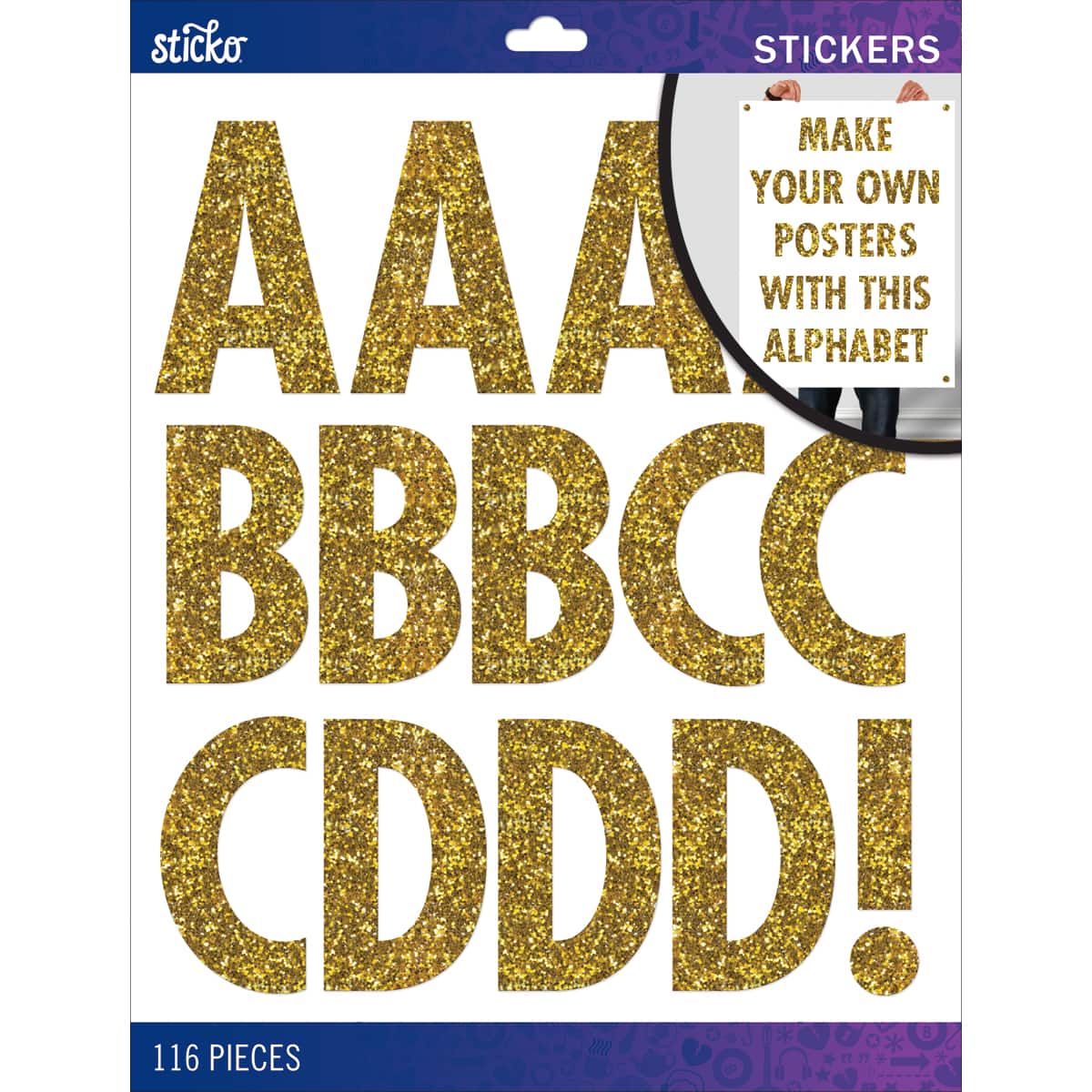 Sticko&#xAE; Gold Glitter Futura Regular XL Alphabet Stickers