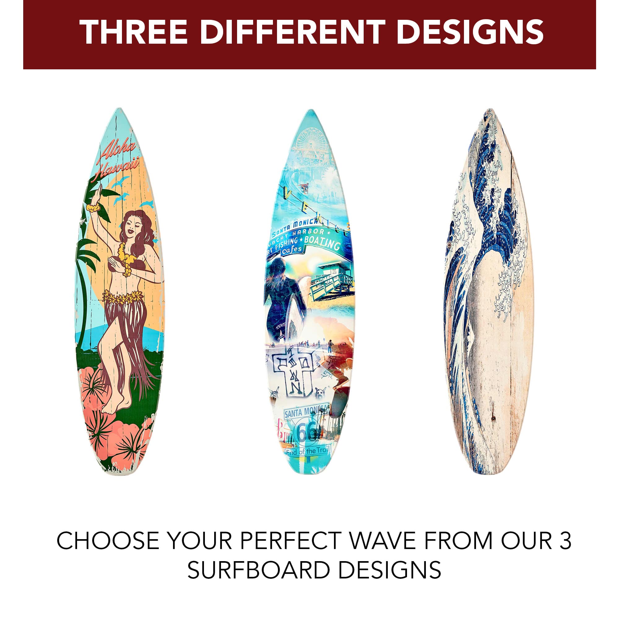 The Great Wave off Kanagawa Wood Surfboard Plaque Wall Sign - 60&#x22;x15&#x22;
