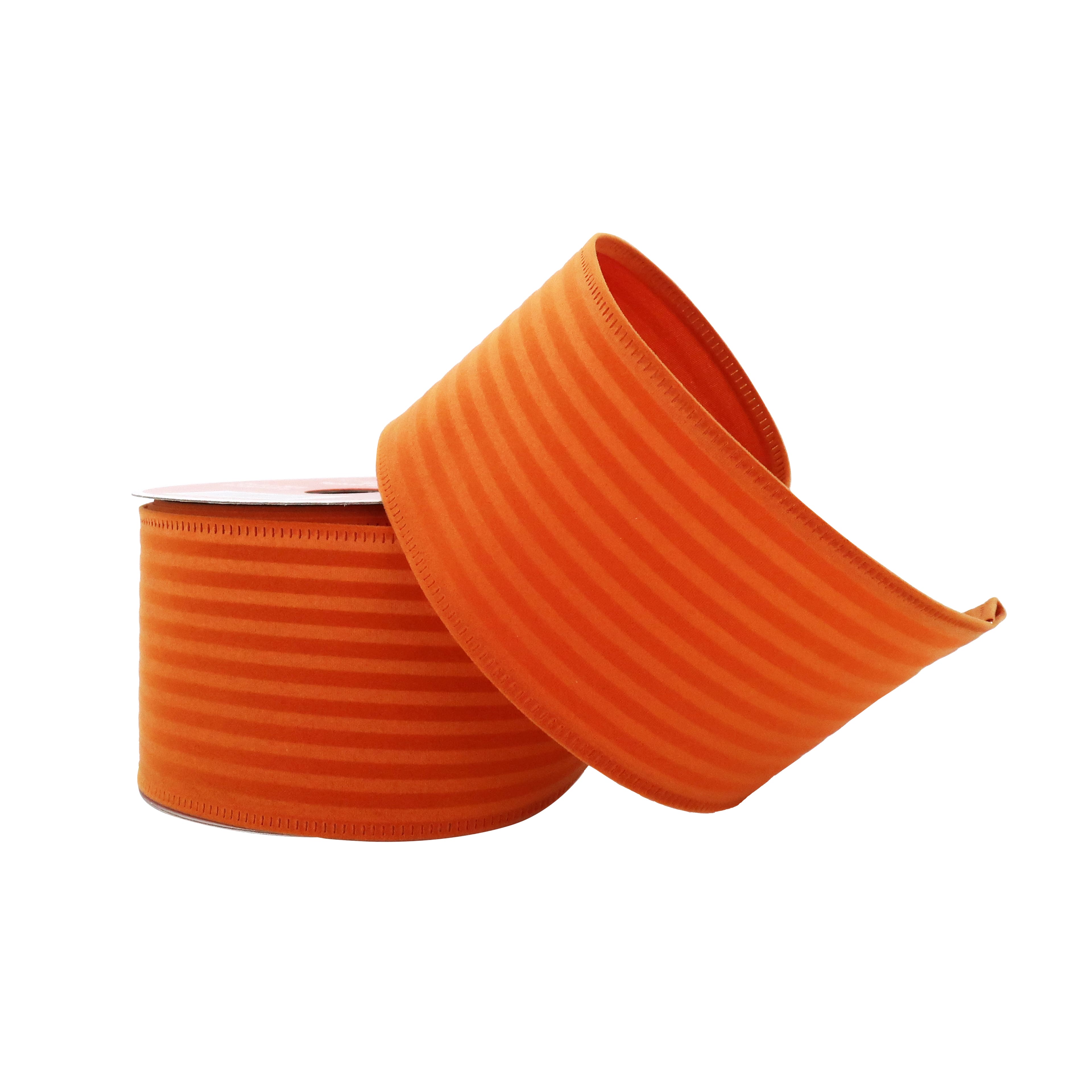 2.5&#x22; x 20ft. Orange Stripes Wired Velvet Ribbon by Celebrate It&#xAE; Fall
