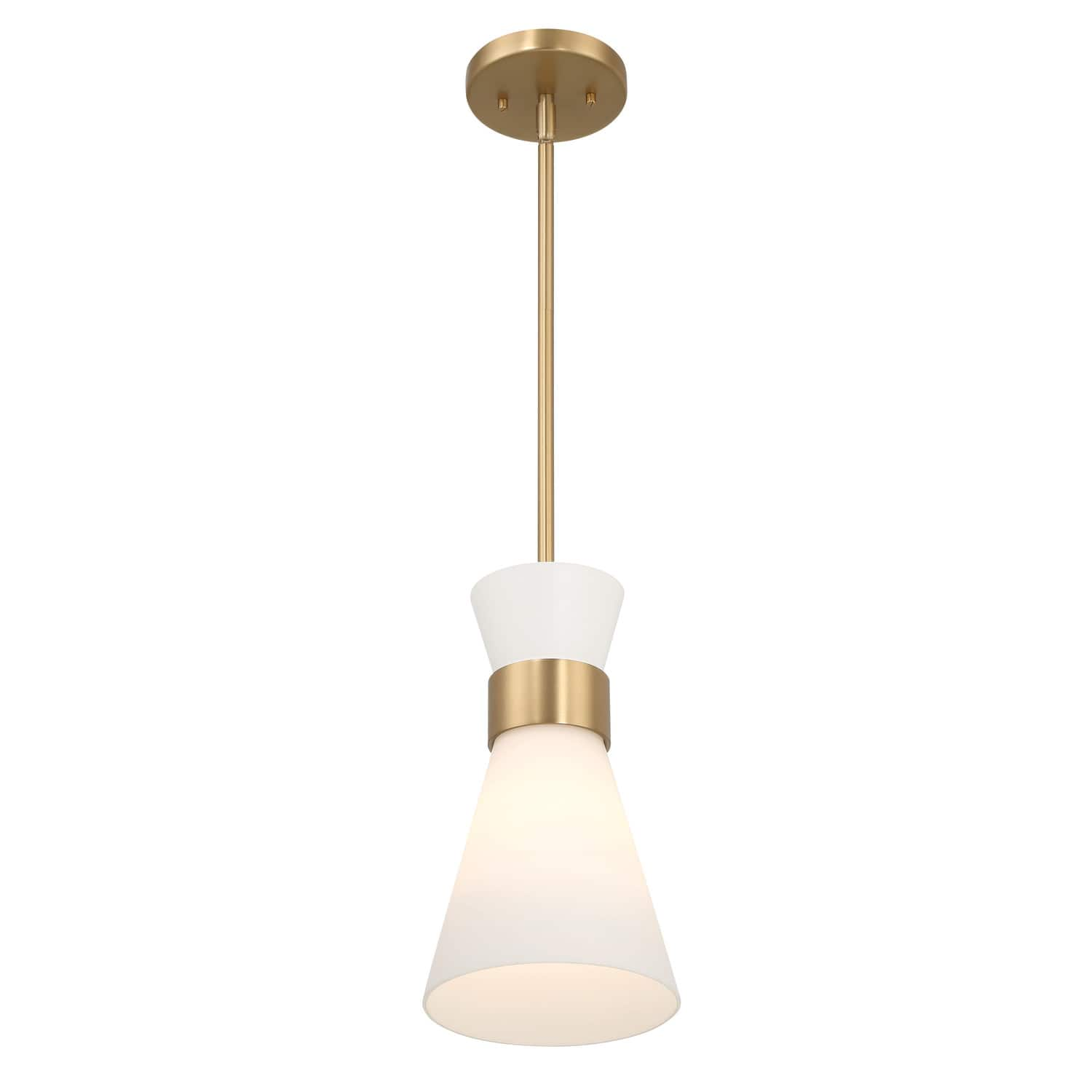 Kit White &#x26; Gold Modern Minimalist Tapered Opal Glass &#x26; Metal Ceiling Light