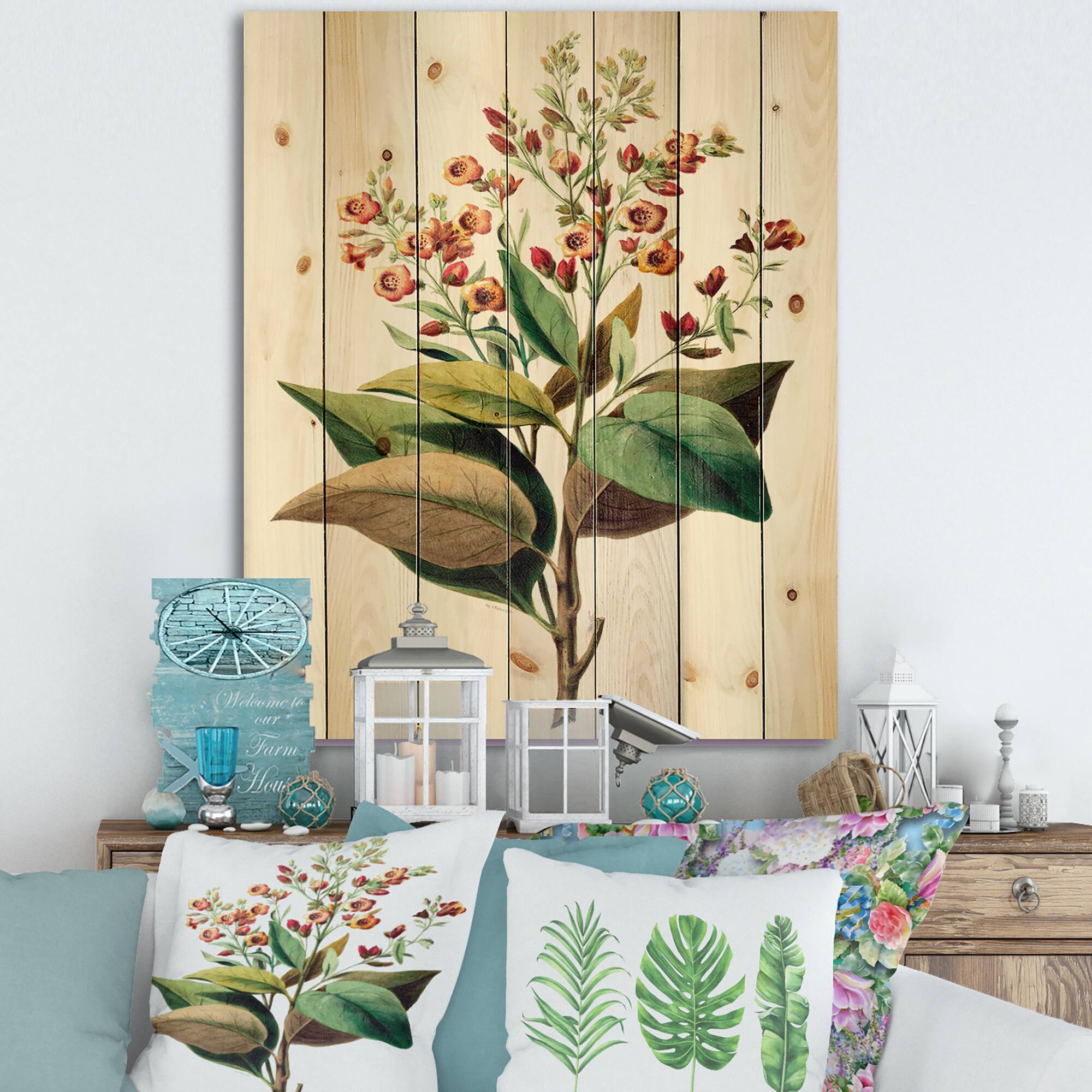 Designart - Vintage American Flowers II - Traditional Print on Natural Pine Wood