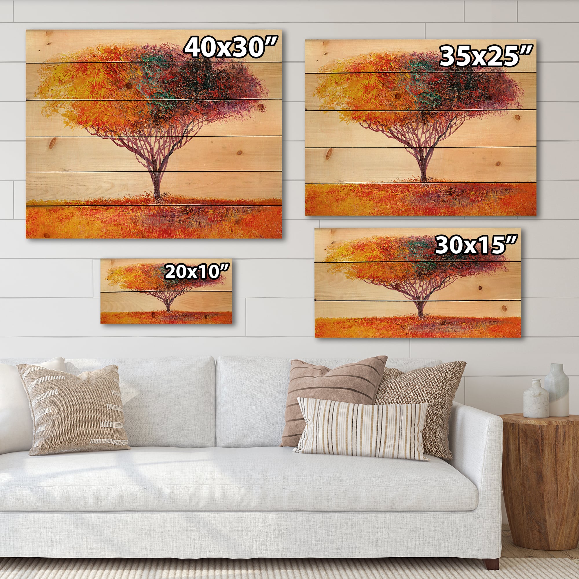 Designart - Landscape Colorful Abstract Tree Impressionist - Modern Print on Natural Pine Wood