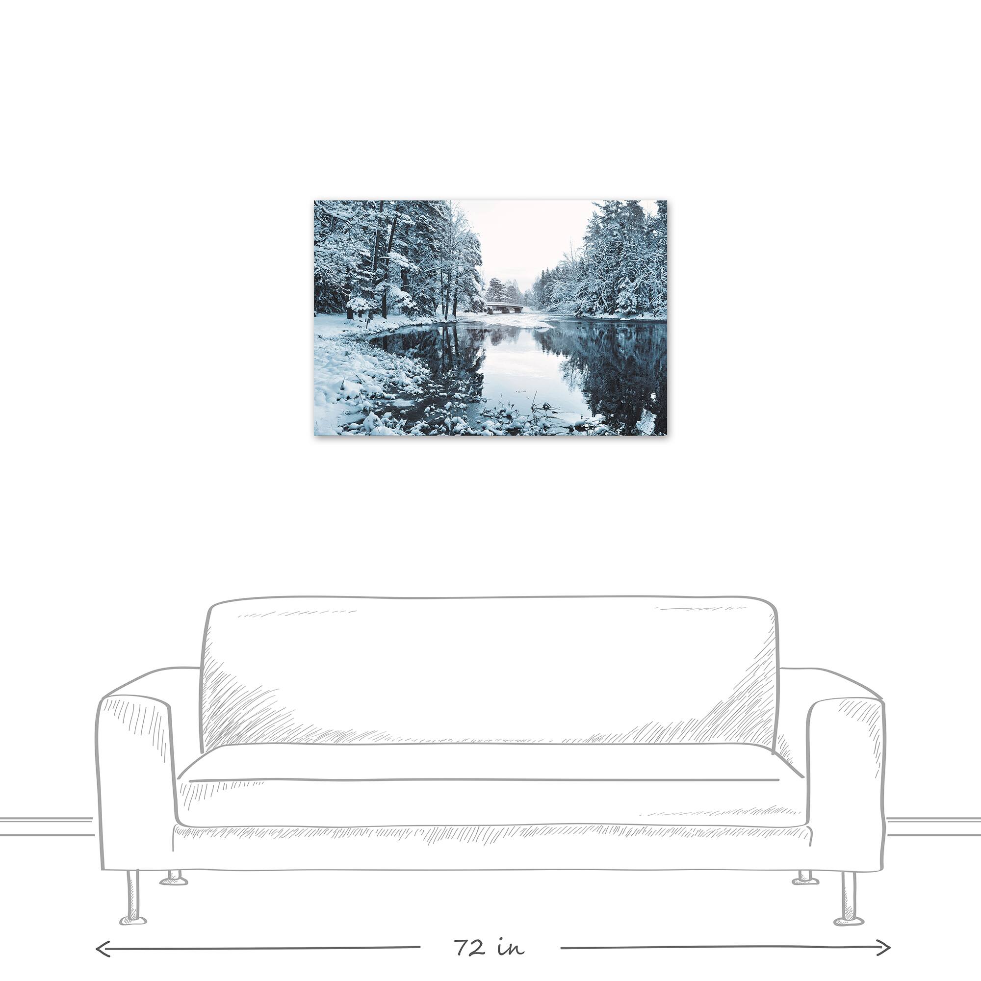 Snowy Park Lake Pine Trees 36x24 Canvas Wall Art