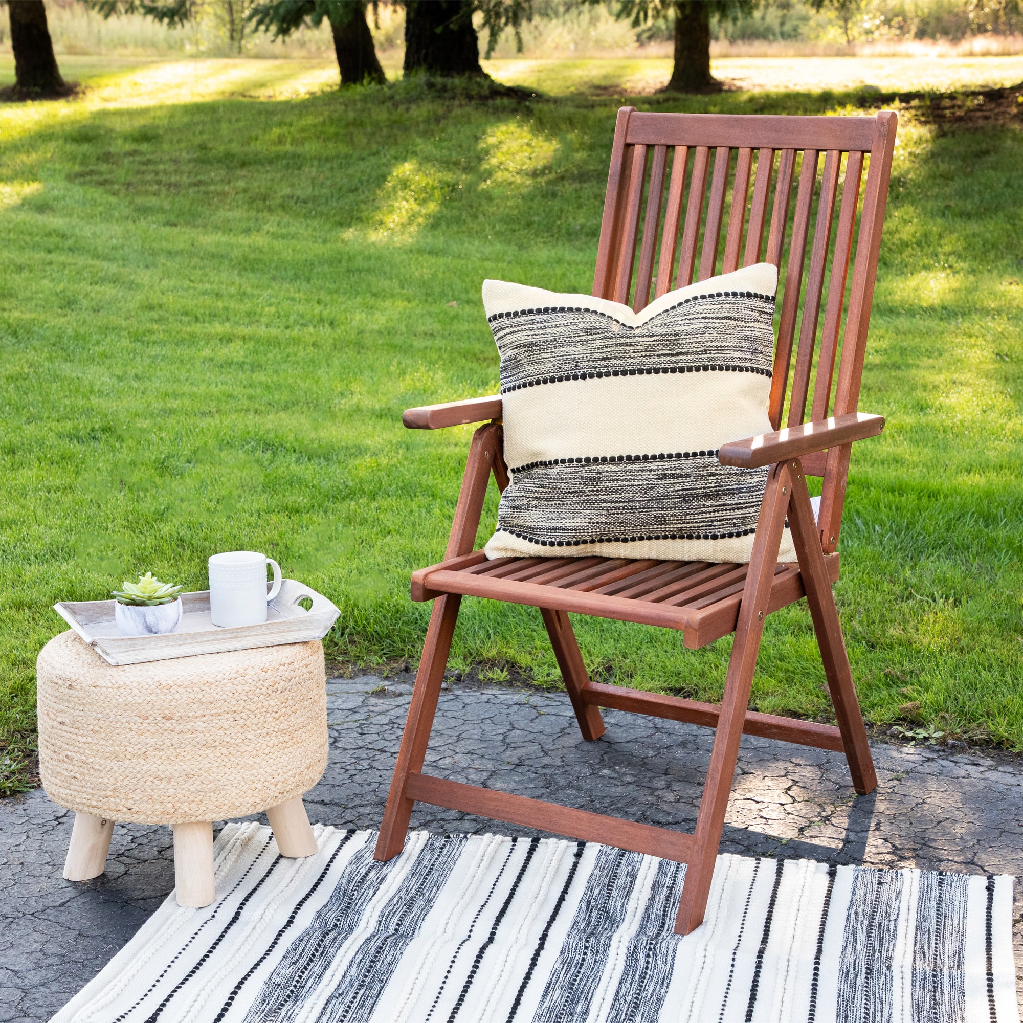 Black & Cream Textured Block Handloom Woven Outdoor Square Cushion