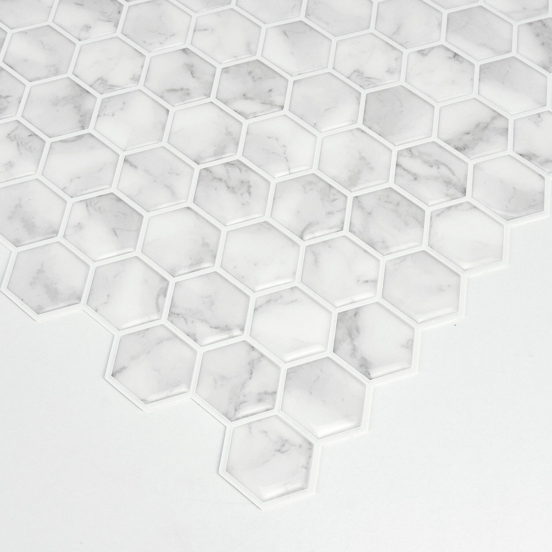 InHome Hexagon Marble Peel &#x26; Stick Backsplash Tiles