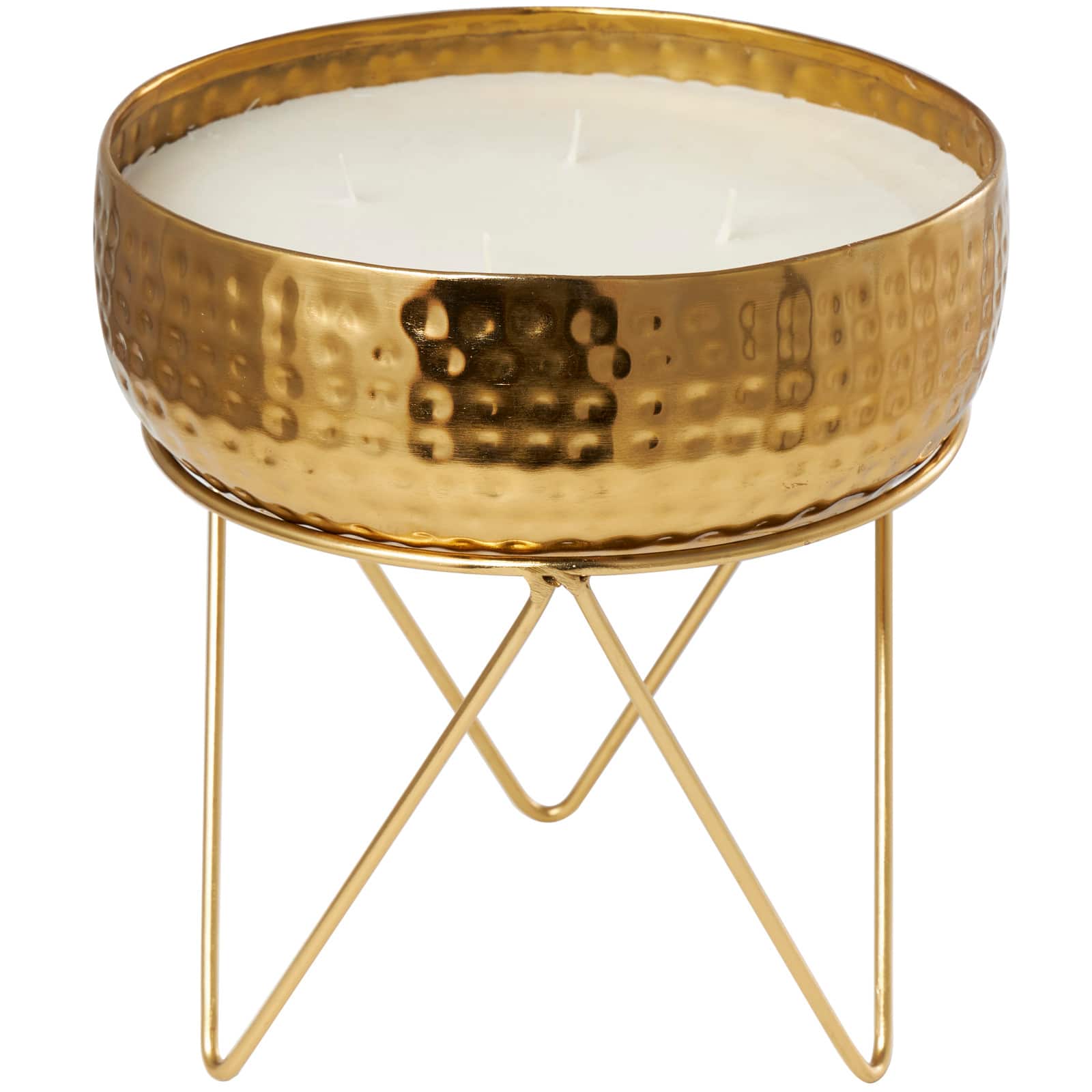 70oz. Roses in Paradise Scented White 4 Wick Candle in Gold Bowl with Tripod Stand