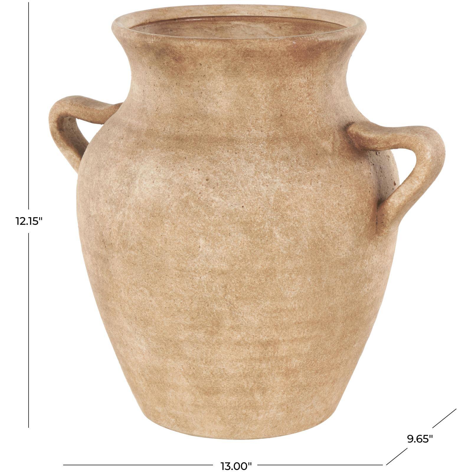 12.25" Copper Ceramic Antique Style Textured Vase with Handles