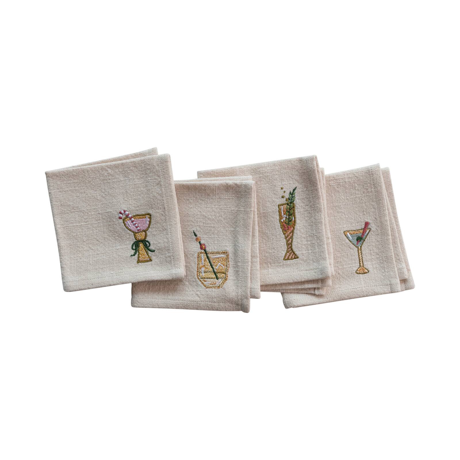 Hello Honey&#xAE; Multicolor Cotton Cocktail Napkin with Embroidered Holiday Cocktail Set