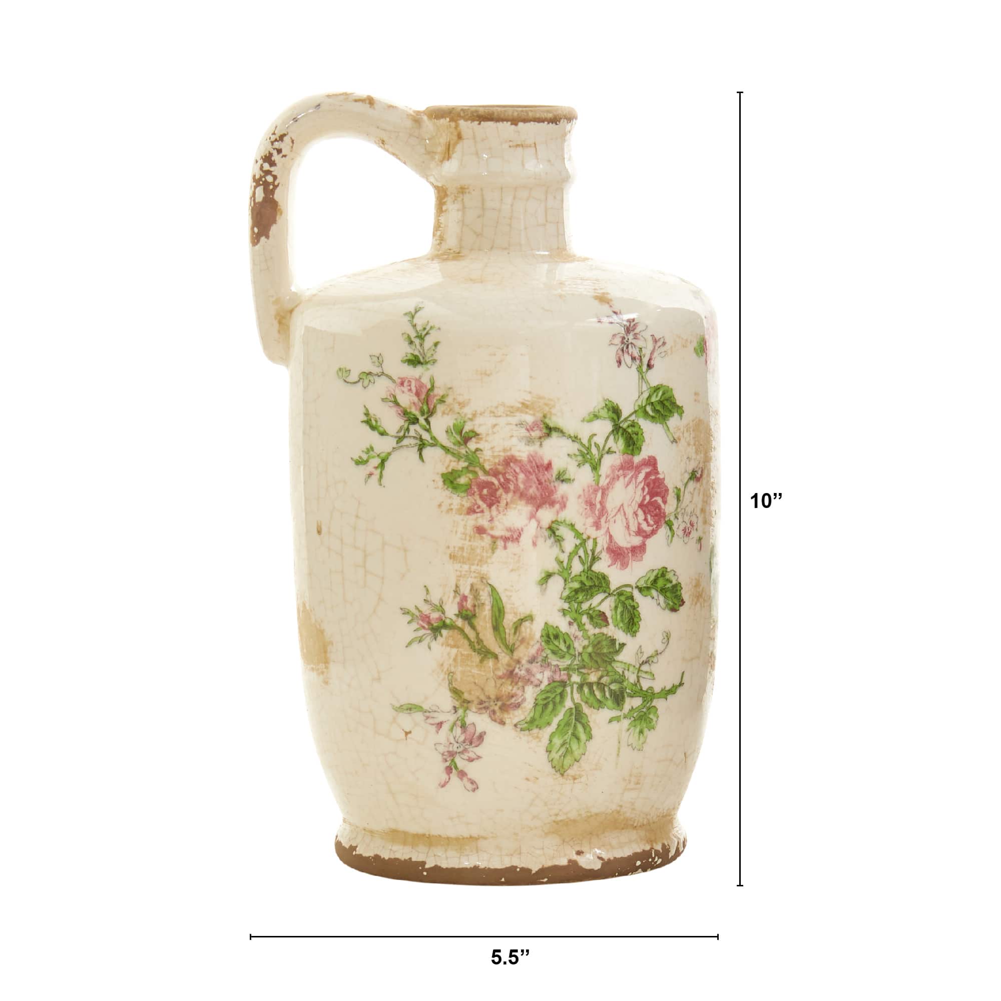 10&#x22; Tuscan Ceramic Floral Print Pitcher