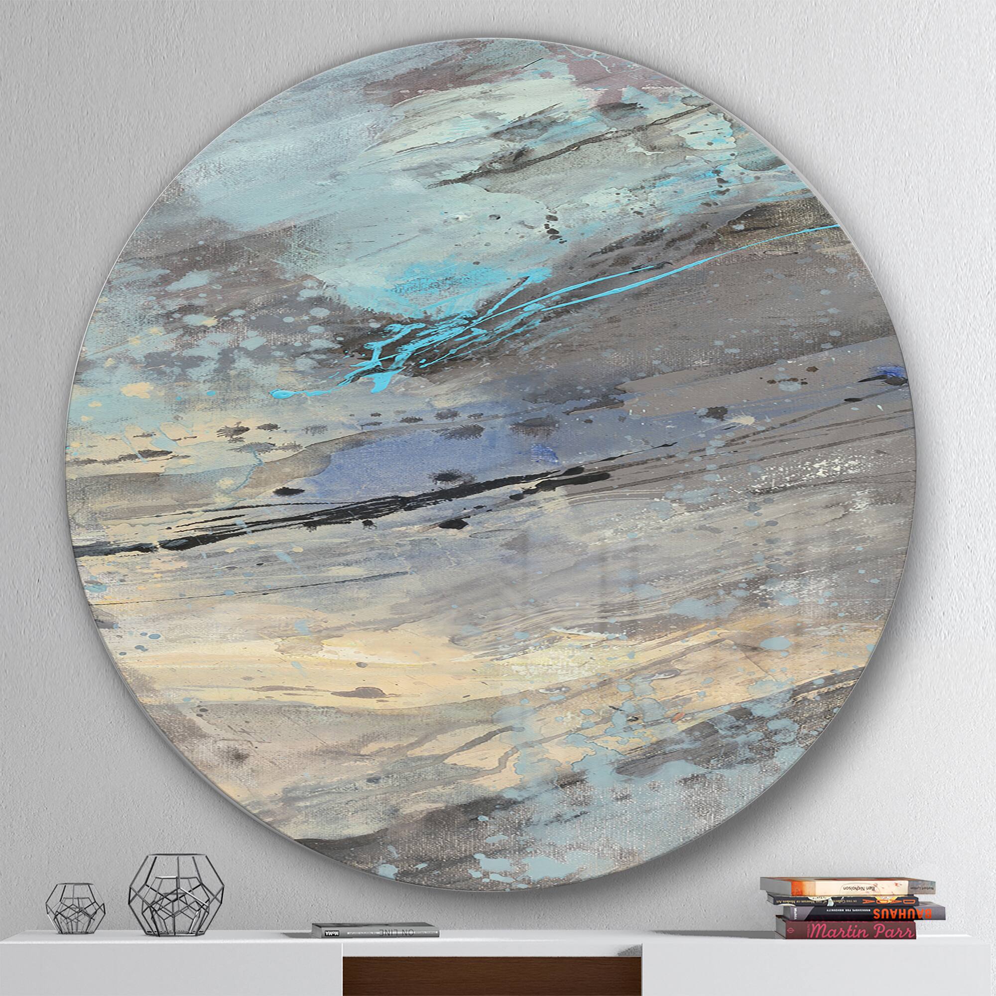 Designart - Rock Teal Panel I - Geometric Metal Circle Wall Art
