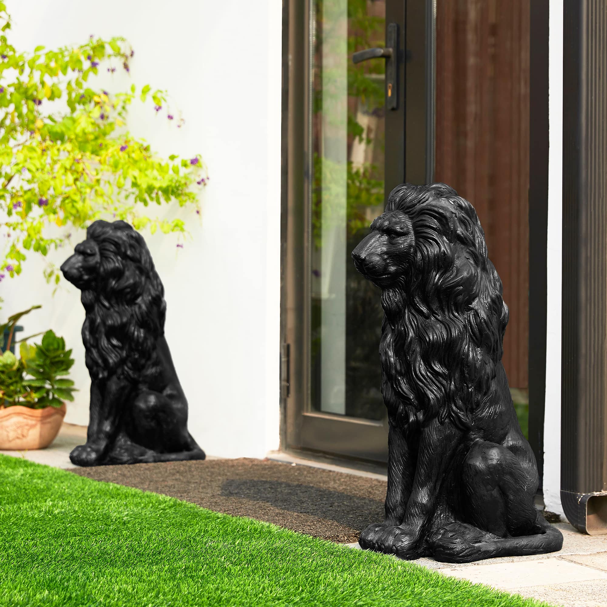 Glitzhome® 27.75" MGO Guardian Sitting Lion Garden Statue