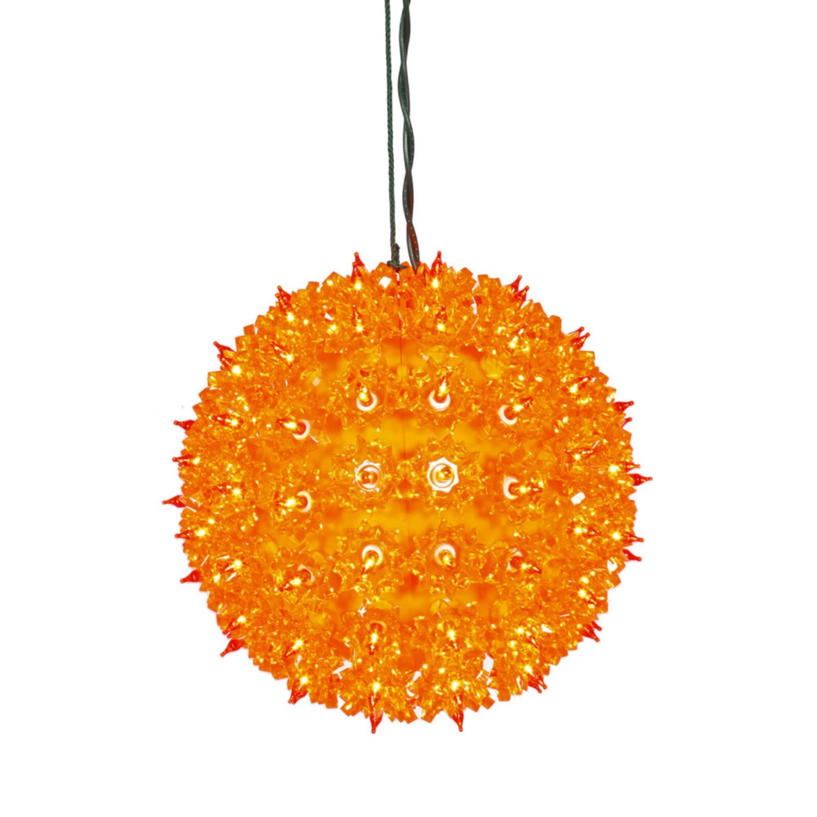 7.5&#x22; Orange Lighted Hanging Star Sphere Christmas Decoration