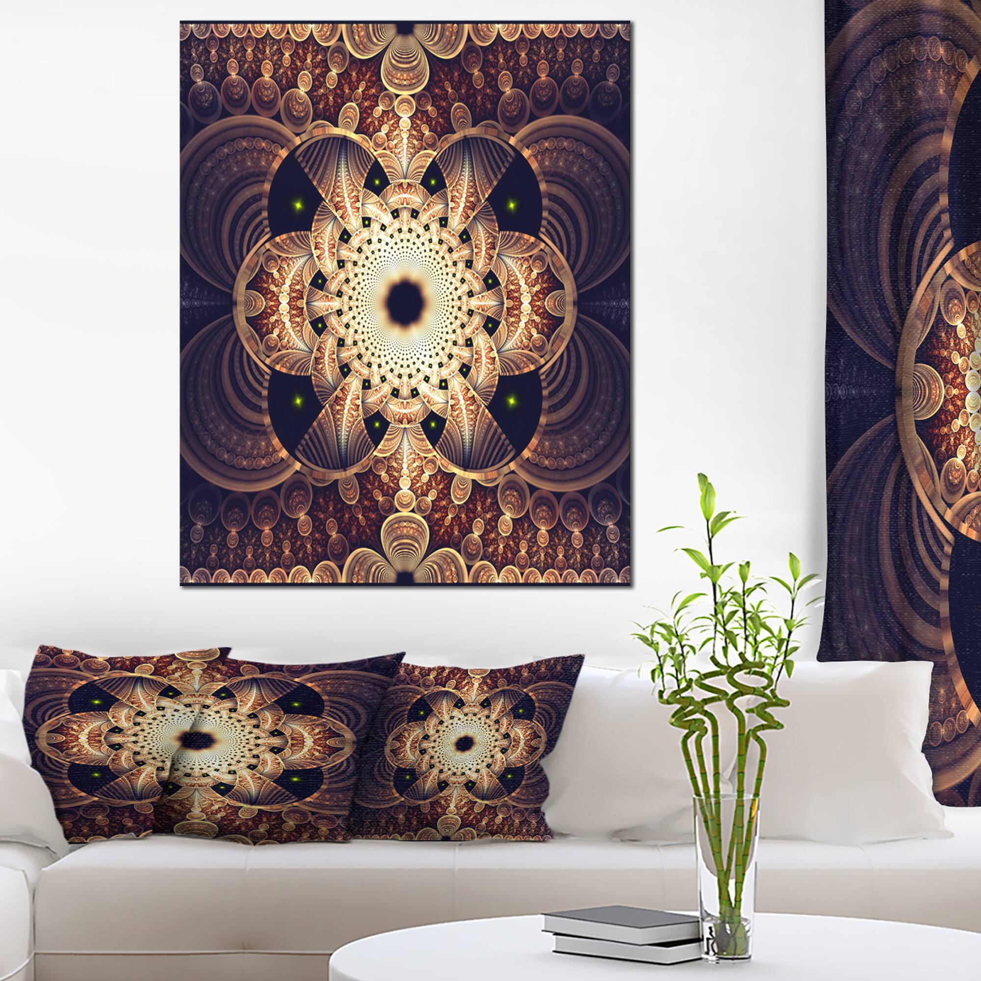 Designart - Brown Red Fractal Flower Pattern Digital - Floral Canvas Art Print