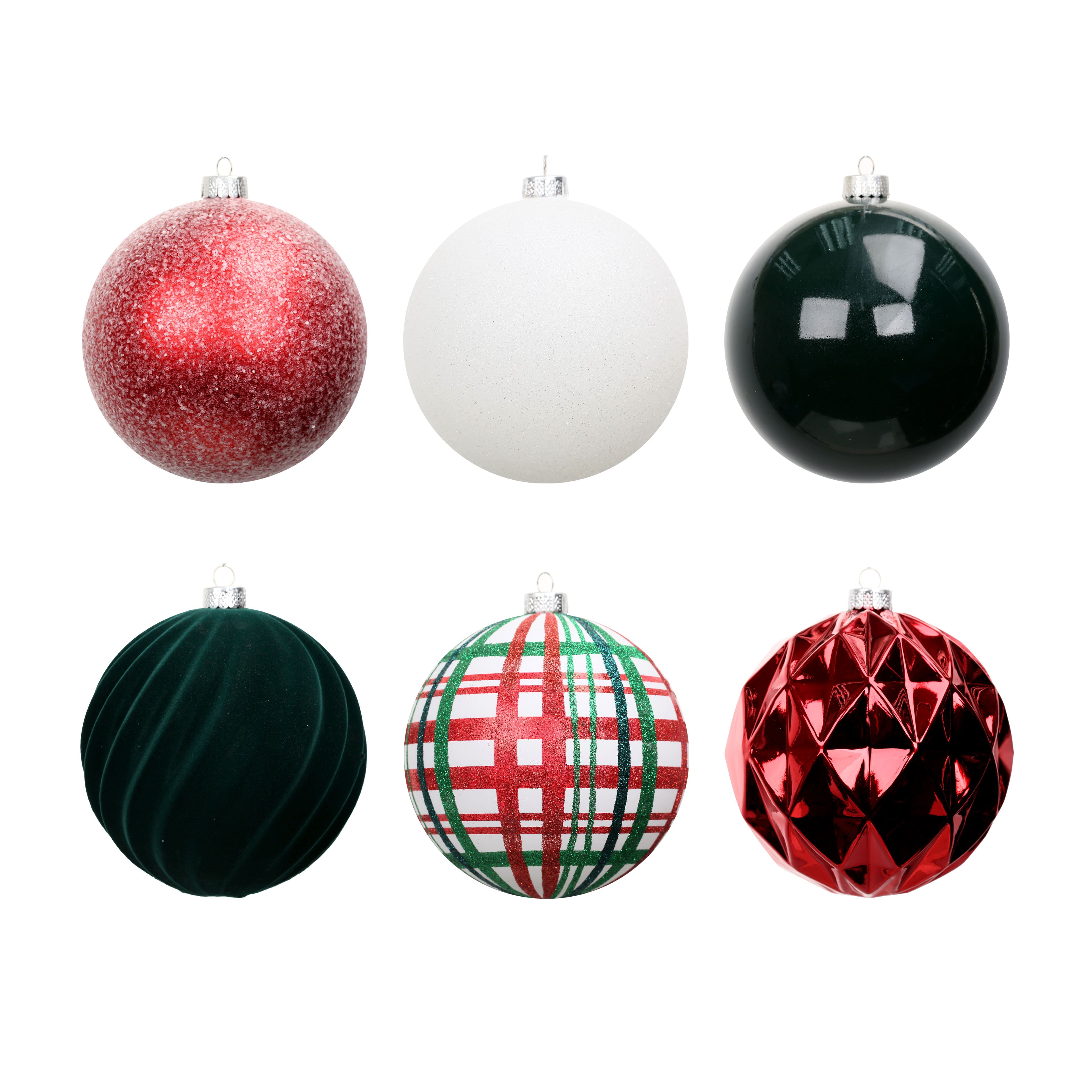 6 Pack 4.75&#x22; Red, White &#x26; Green Shatterproof Ball Ornaments by Ashland&#xAE;