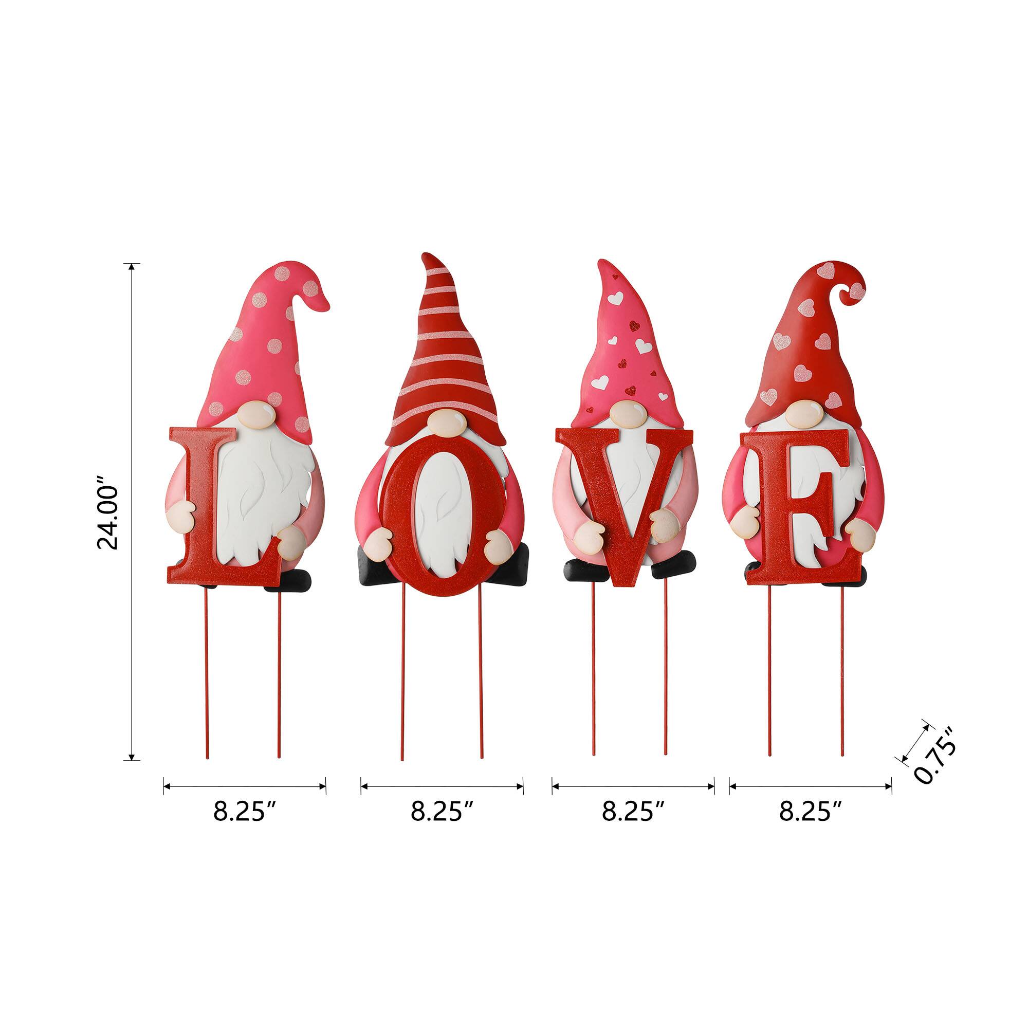 Glitzhome&#xAE; 24&#x22; Metal Valentine&#x27;s LOVE Gnome Yard Stake &#x26; Hanging Sign