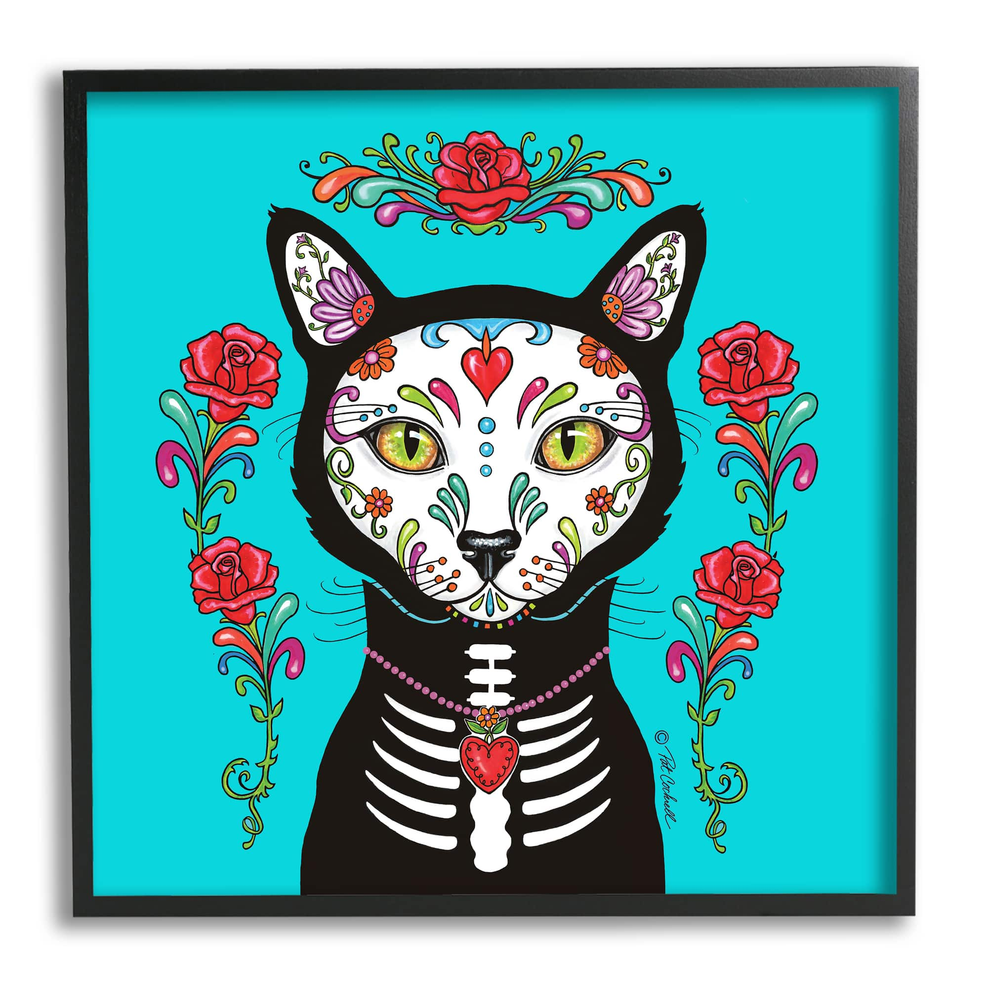 Stupell Industries Day of Dead Cat Portrait Framed Giclee Art