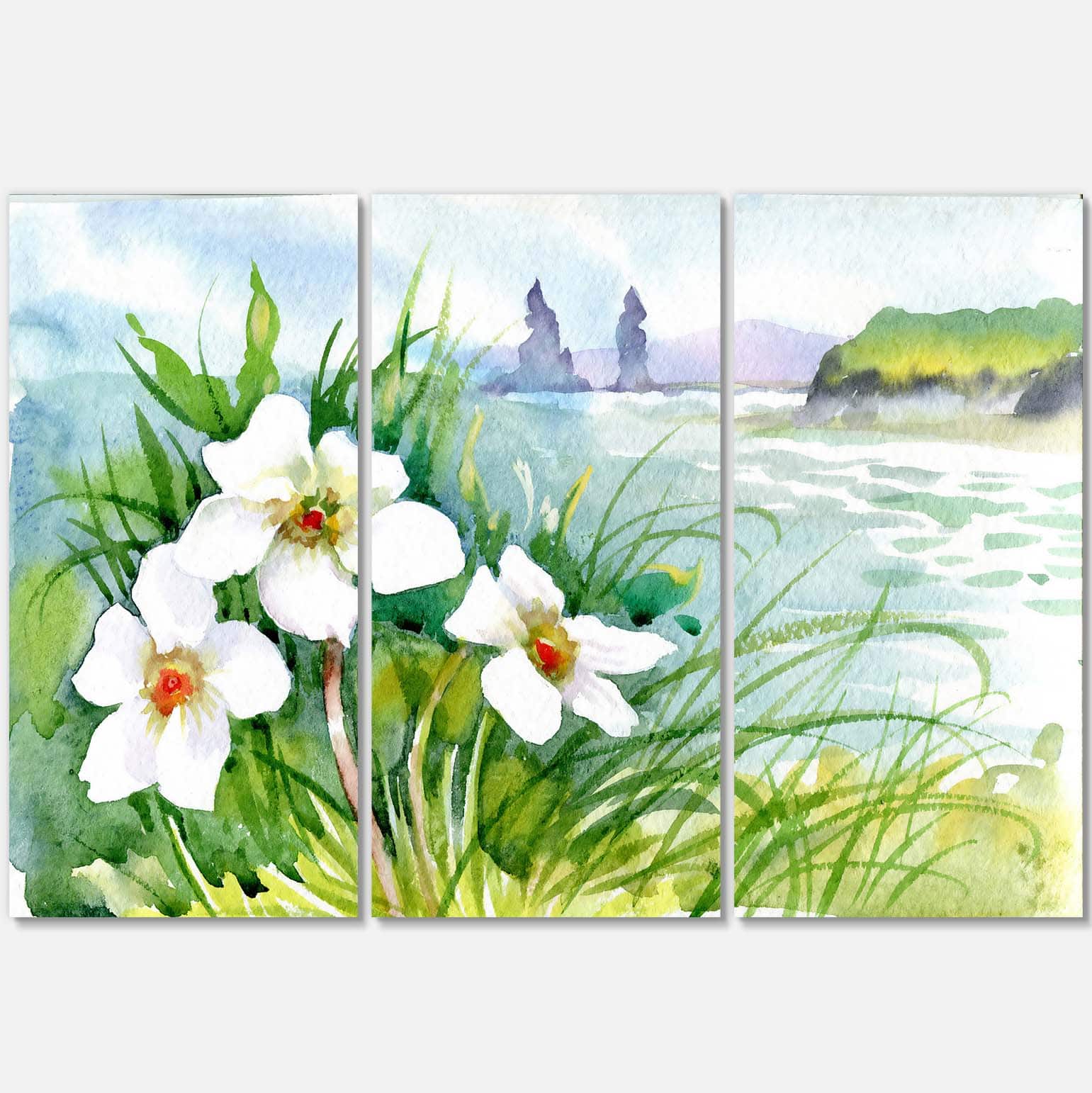 Designart - Blooming Flowers on Summer River - Landscape Artwork Canvas