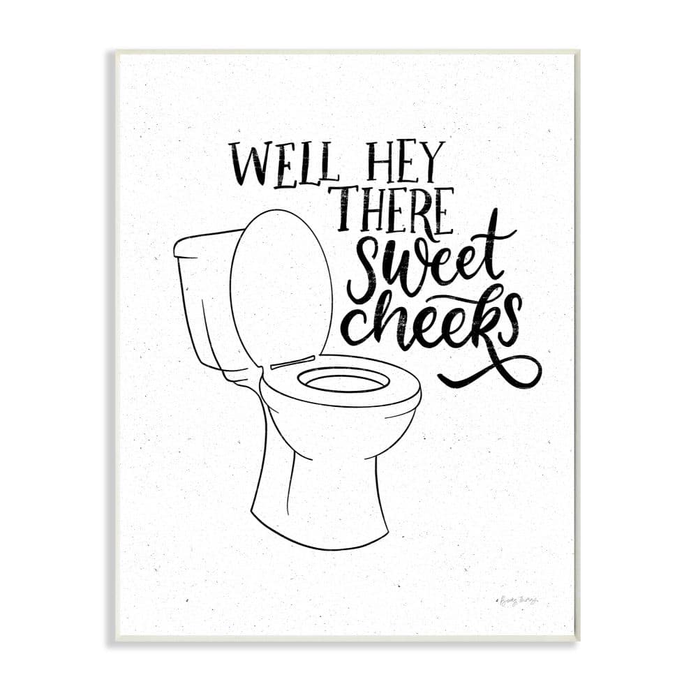 Stupell Industries Hey There Sweet Cheeks Toilet Bathroom Joke Word Pun Wood Wall Plaque