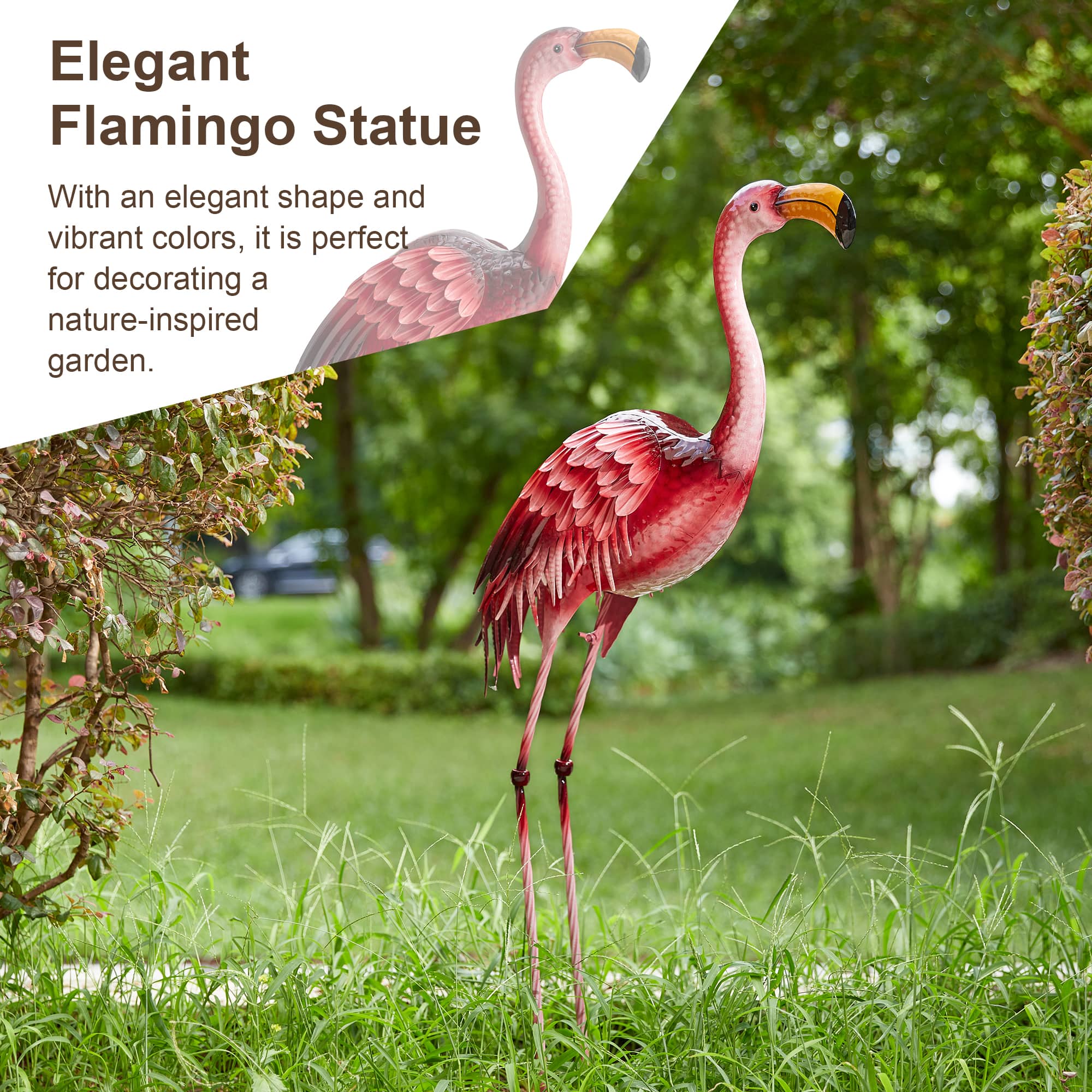 Glitzhome® 38.5" Metal Standing Flamingo Garden Statue with Stakes