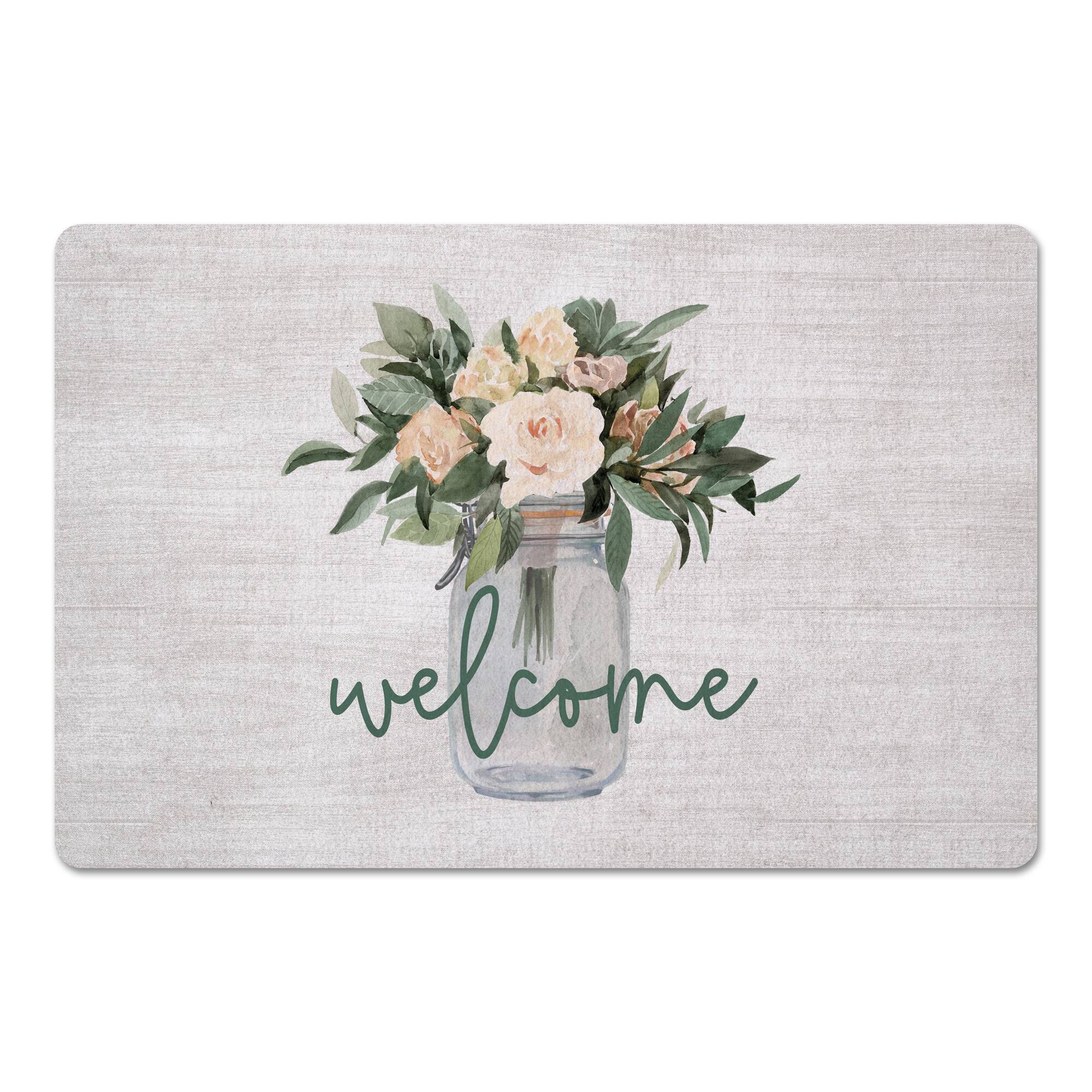 Welcome Jar of Flowers Floor Mat