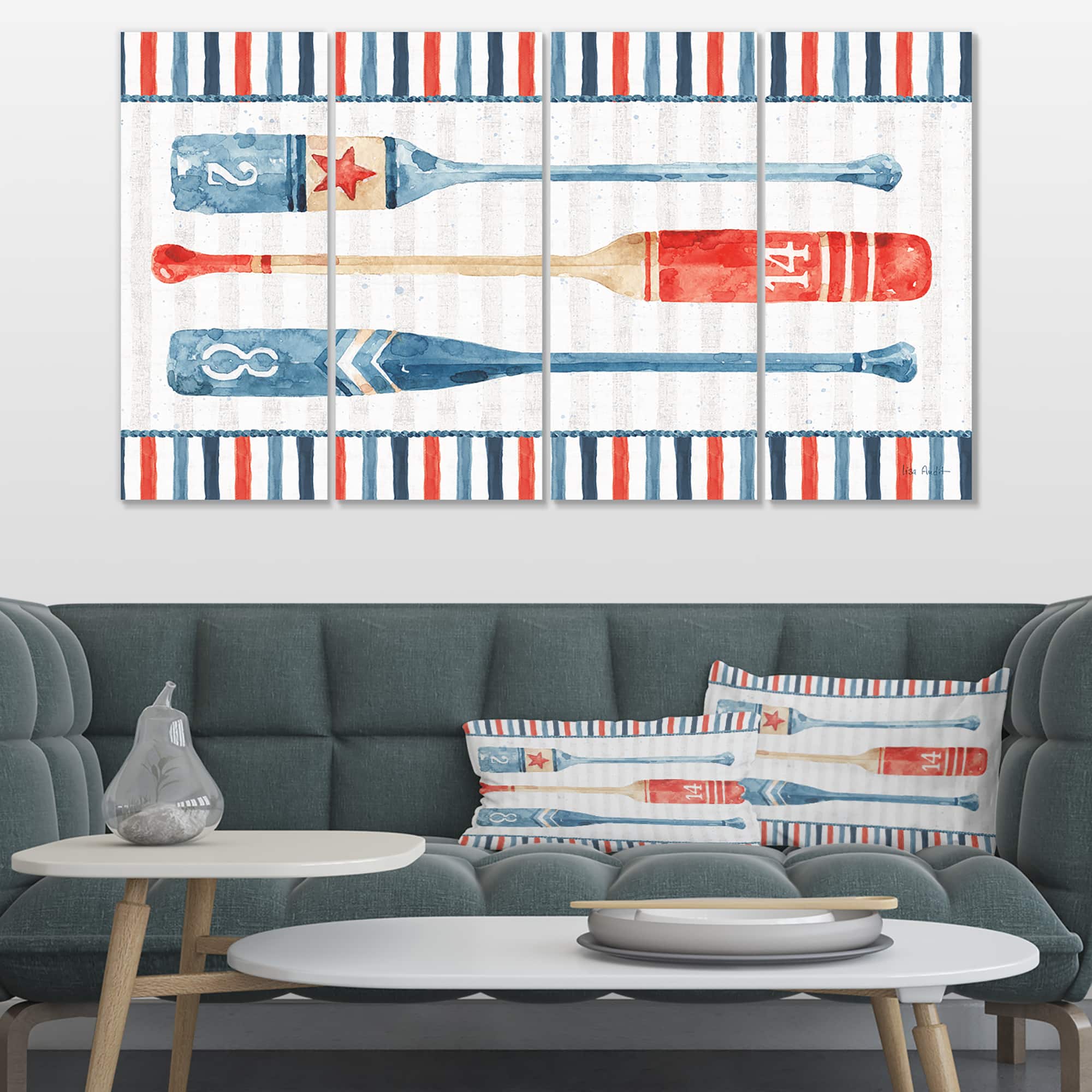 Designart - Watercolor Nautical paddles - Nautical &#x26; Coastal Canvas Artwork