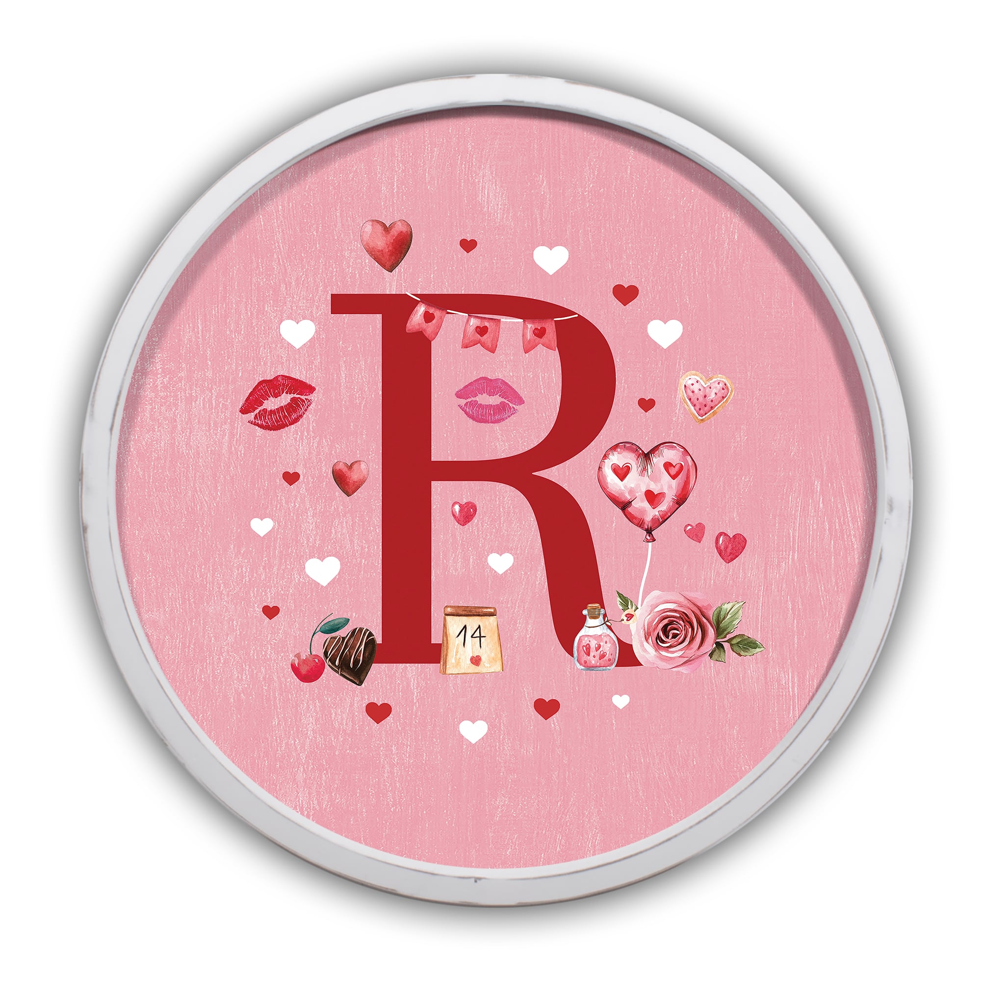 20" Valentine Things White Framed Round Monogram Print